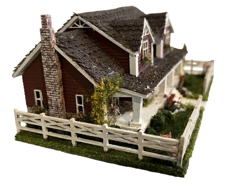 1:144 Scale Dollhouse KIT Tiny Ranch House 6 Room Home Includes Greenery - Image 4