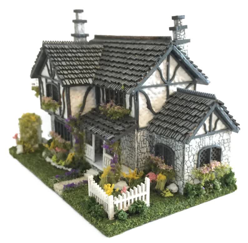 1:144 Scale Dollhouse KIT Tiny Tudor Style 5 Room Home Includes Greenery Foilage - Image 6