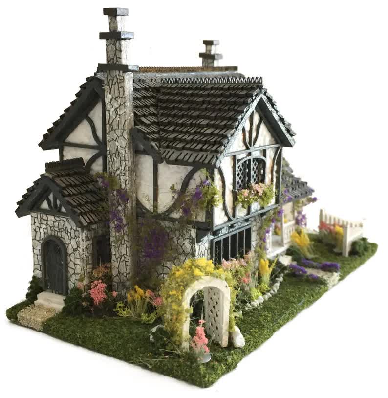 1:144 Scale Dollhouse KIT Tiny Tudor Style 5 Room Home Includes Greenery Foilage - Image 7