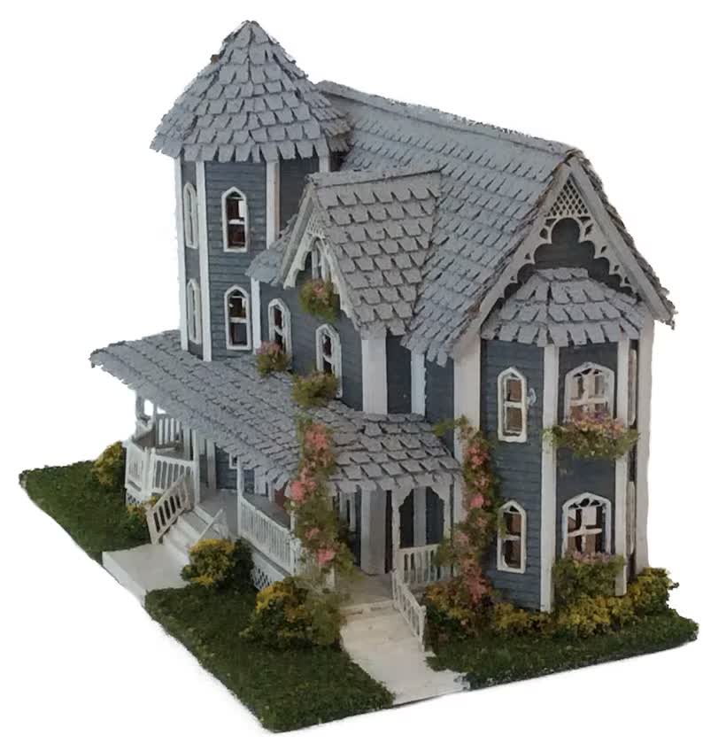 1:144 Scale Dollhouse KIT Tiny Victorian Gothic Mansion 9 Rooms with Greenery - Image 4