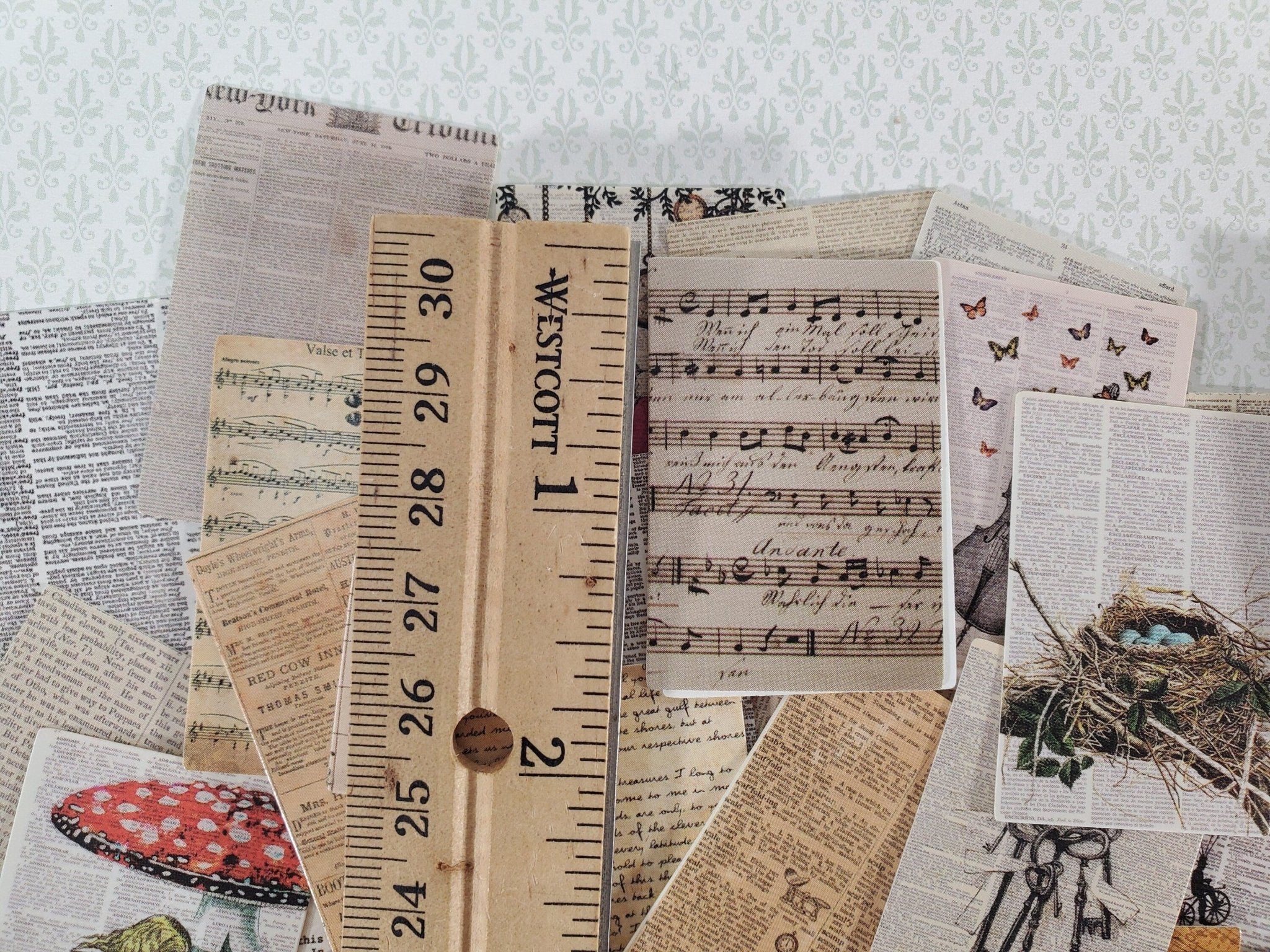 100 Mini Book Pages & Sheet Music Prints on Cardstock Vintage Pictures Scrapbooking Stamping - Image 2