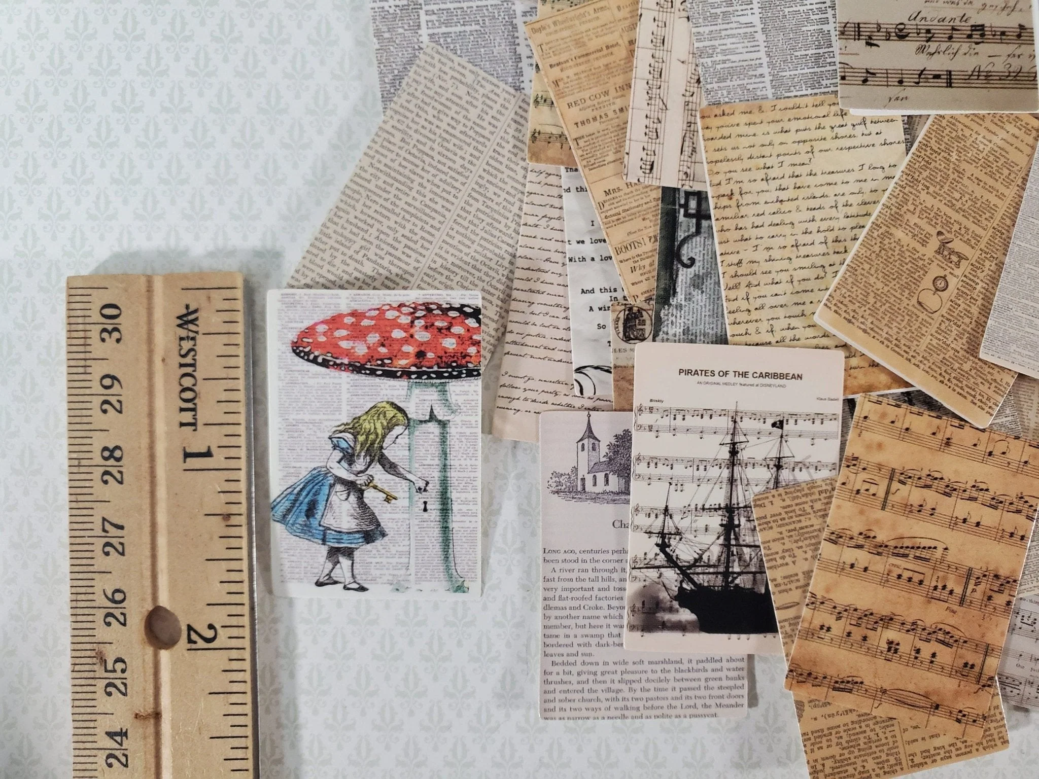100 Mini Book Pages & Sheet Music Prints on Cardstock Vintage Pictures Scrapbooking Stamping - Image 3