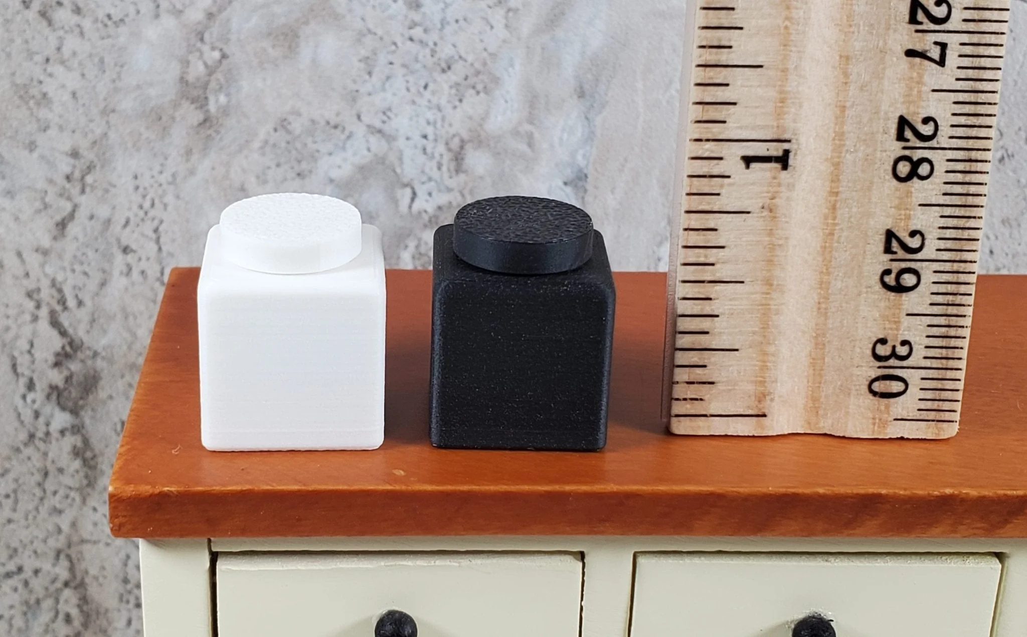 2 Miniature Canisters Black & White Square Dollhouse 1:12 Interchangeable Lids - Image 4