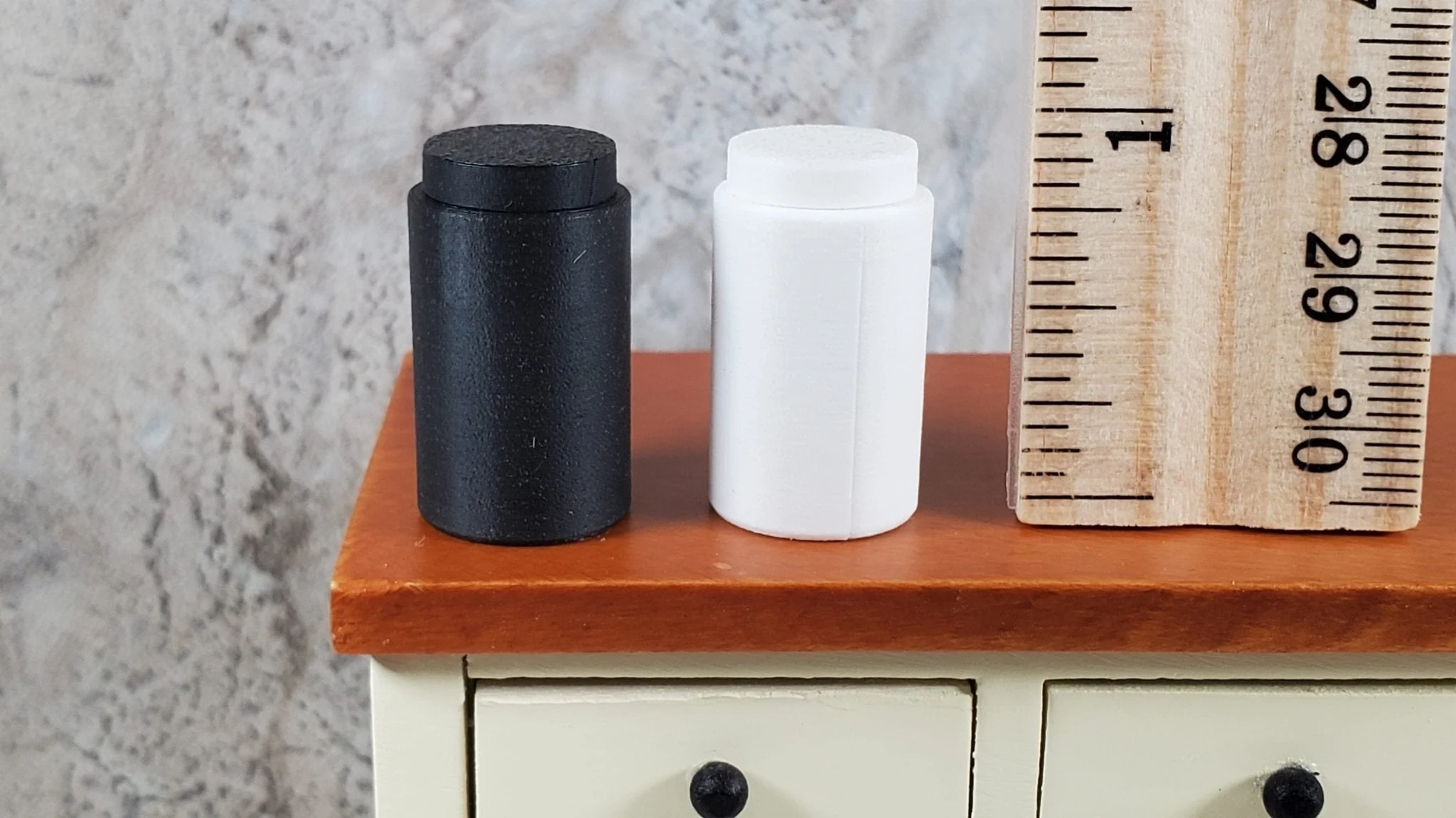 2 Miniature Jars Black & White Tall Modern Dollhouse 1:12 Interchangeable Lids - Image 4