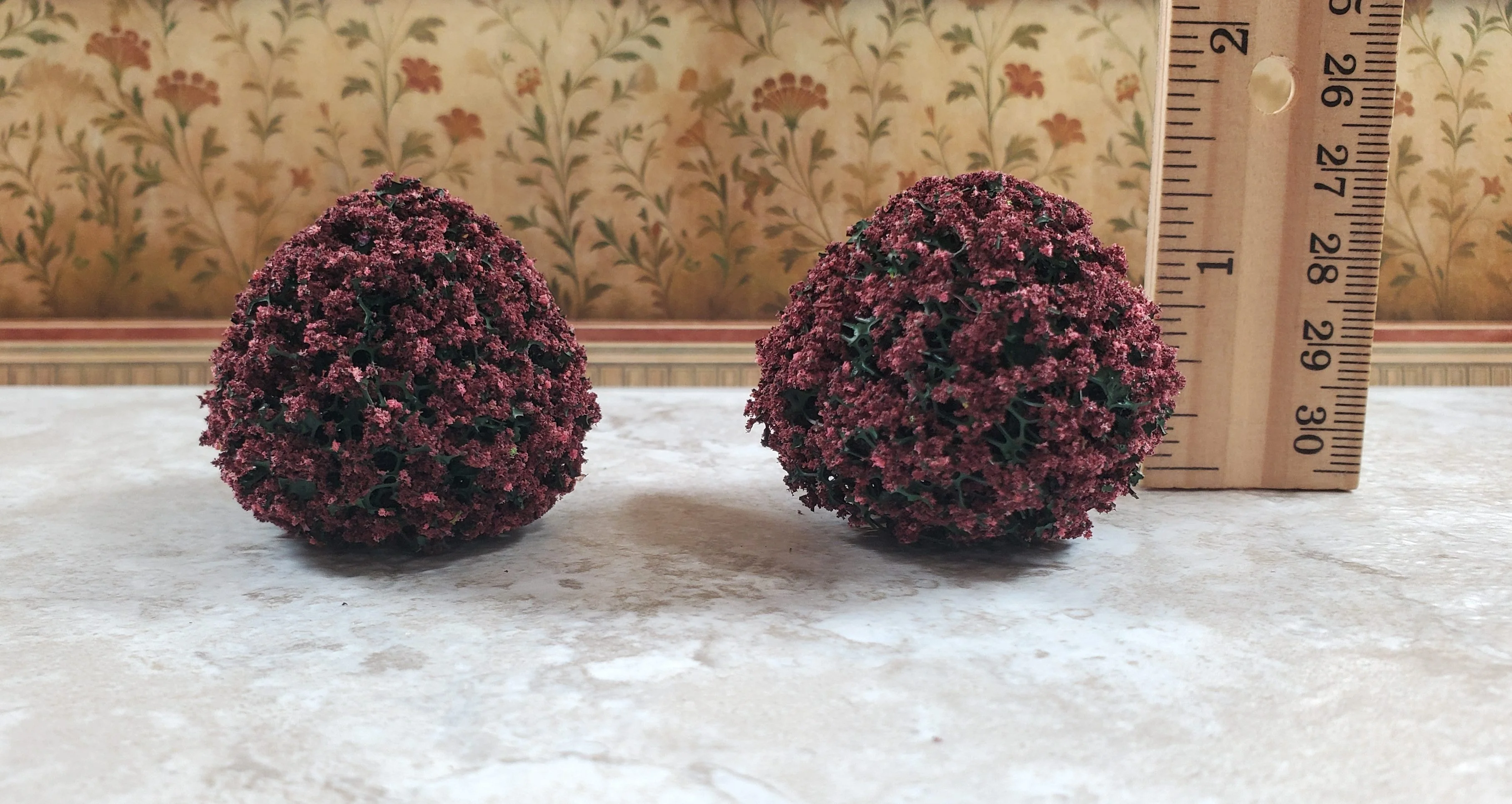 2 Model Scenery Round Flowering Shrubs Mauve Dollhouses Scale Model RR 1.5" - Image 3