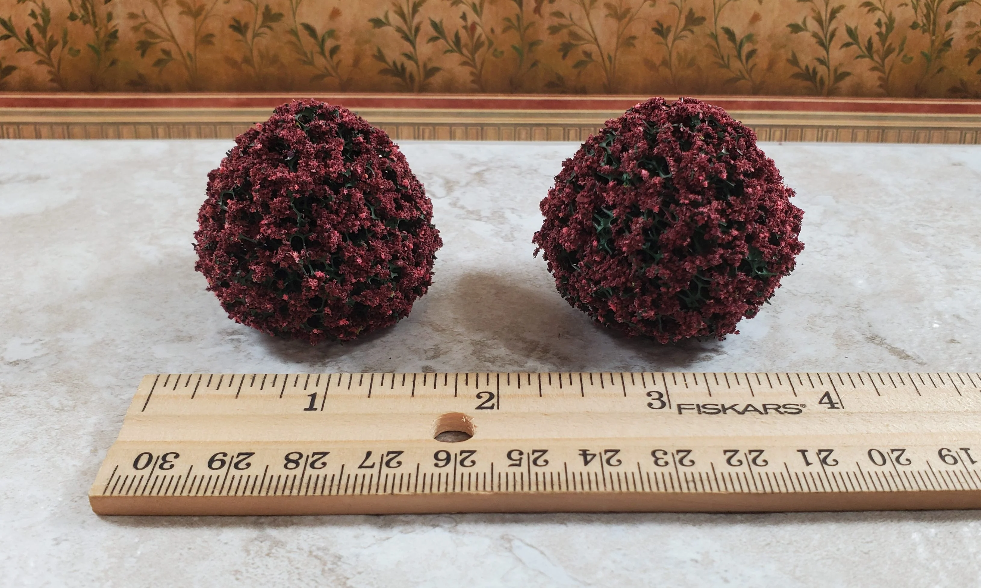 2 Model Scenery Round Flowering Shrubs Mauve Dollhouses Scale Model RR 1.5" - Image 4