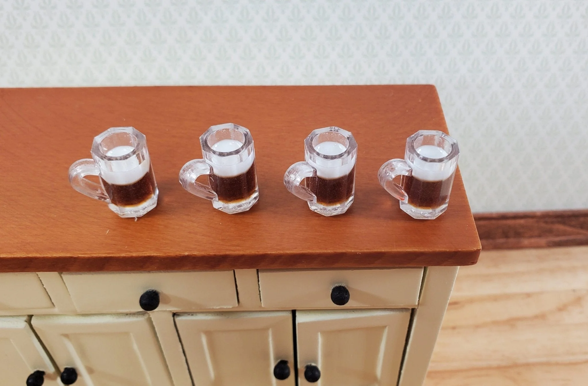 4 Dollhouse Mugs of Root Beer or Dark Beer with Foamy Head 1:12 Scale Miniatures - Image 2
