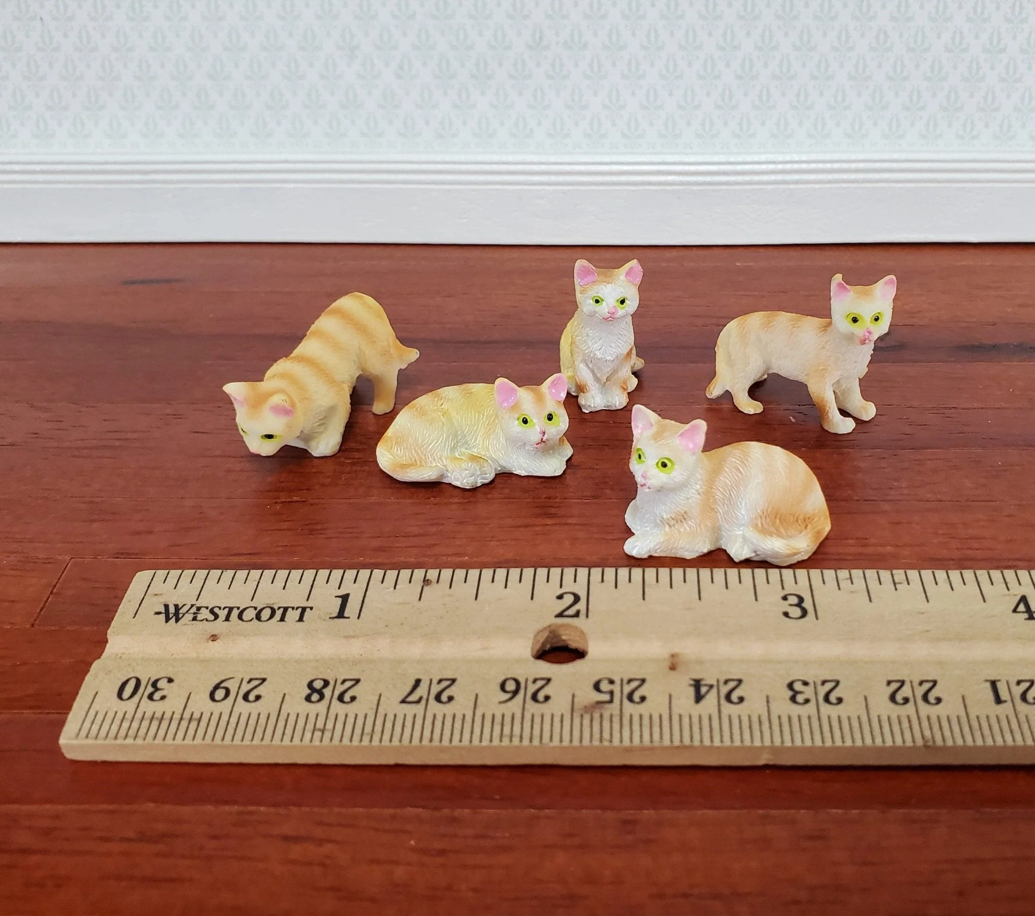 5 Dollhouse Cats Ginger Orange Tabby Tabbies Kittens 1:12 Scale Animals Cats - Image 2