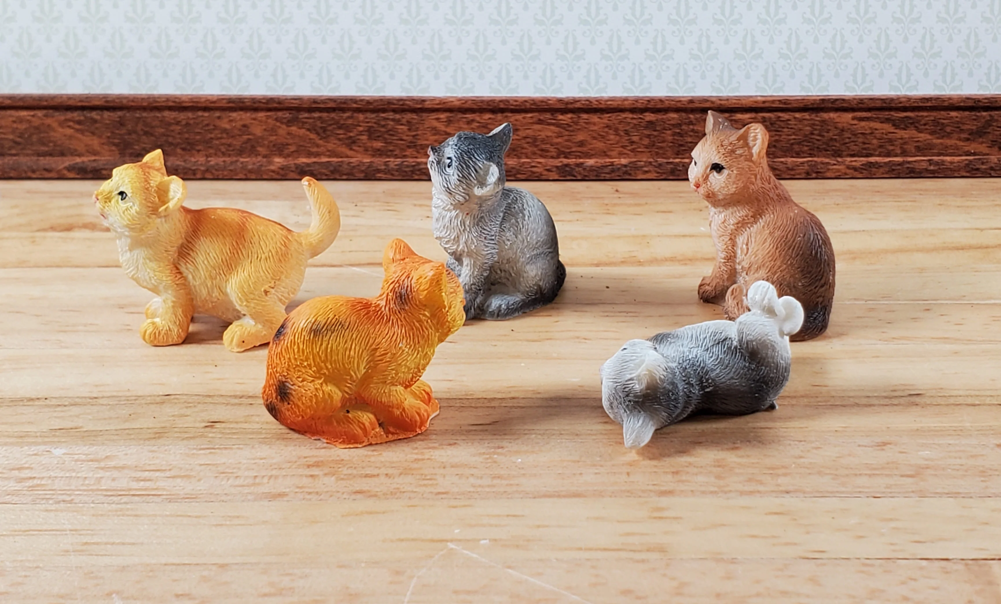 5 Dollhouse Cats Orange Gray Brown Kittens 1:12 Scale Miniature Pets Animals - Image 2