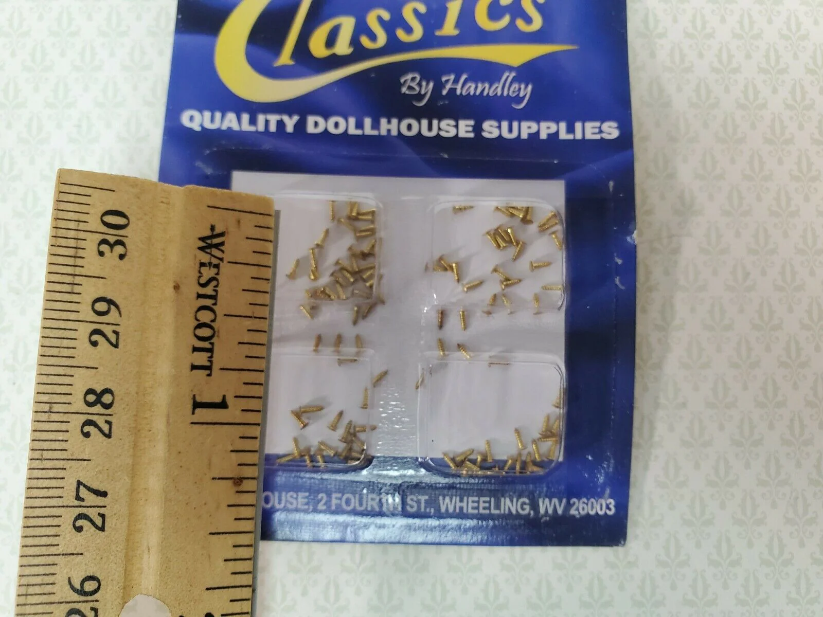 Brass Nails Brads Small Tiny Thin 3/32" Pack of 100 Dollhouse Miniature Hardware - Image 2
