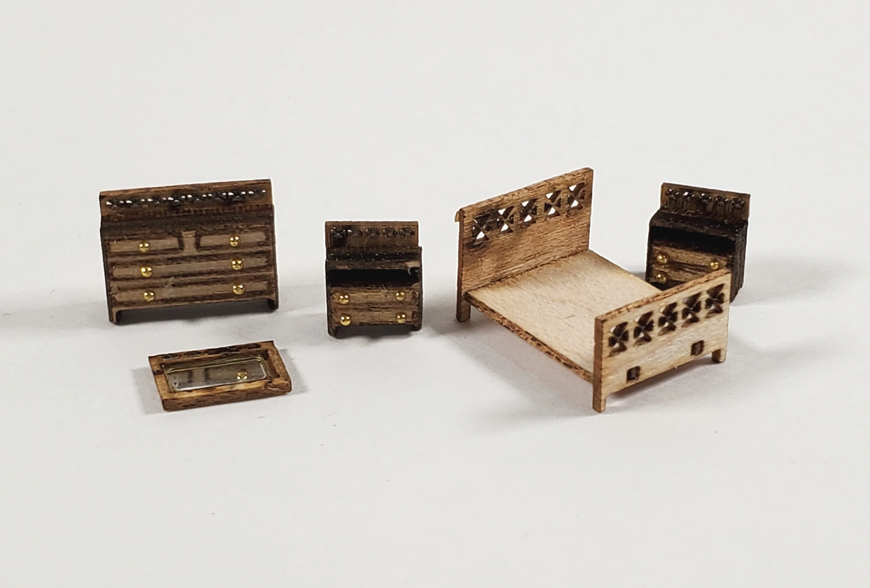 Dollhouse 1:144 Scale Furniture KIT DIY Modern Bedroom Set Bed Dresser Mirror + - Image 2