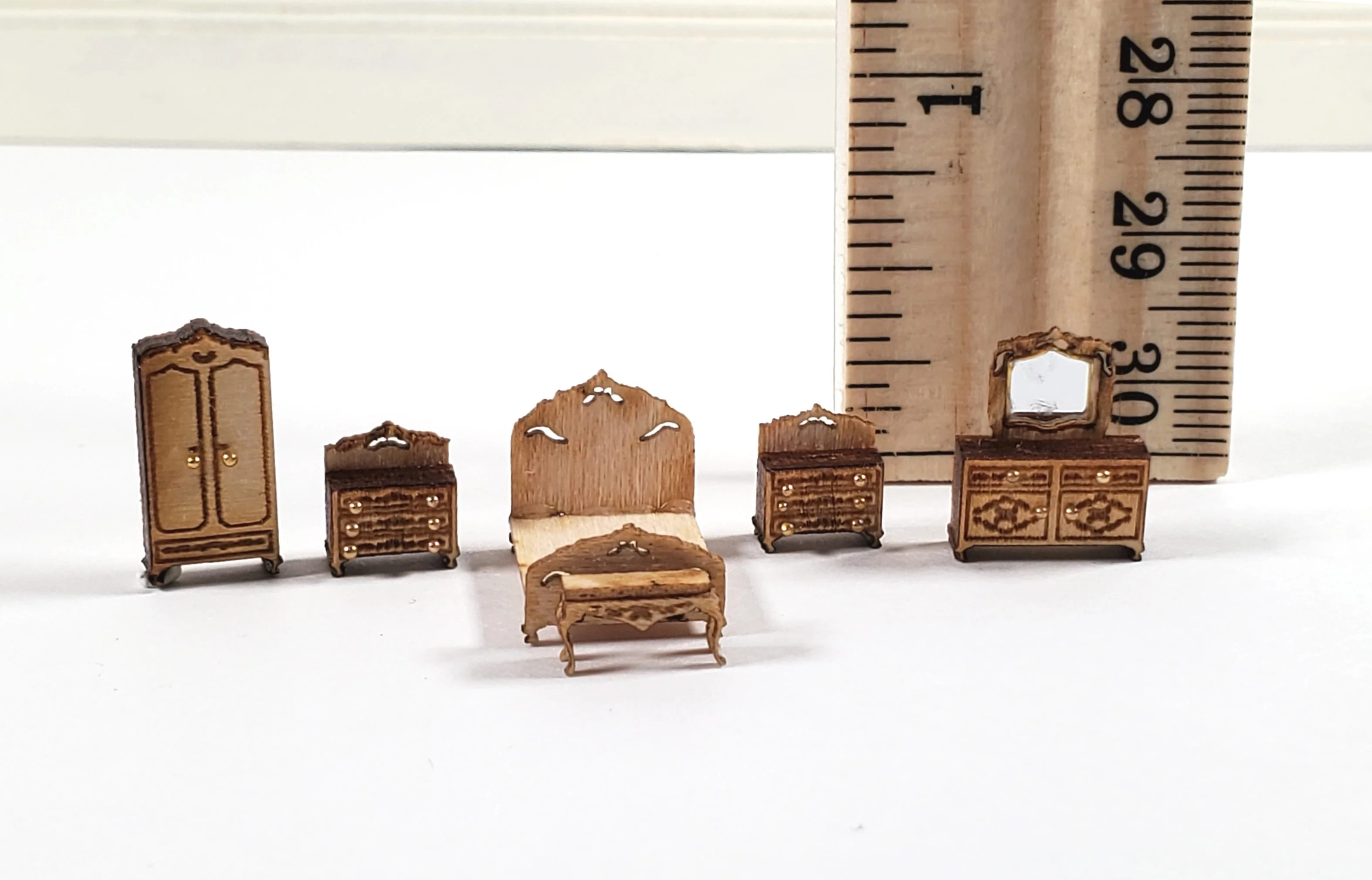 Dollhouse 1:144 Scale Furniture KIT DIY Victorian Bedroom Set Bed Dressers + - Image 4