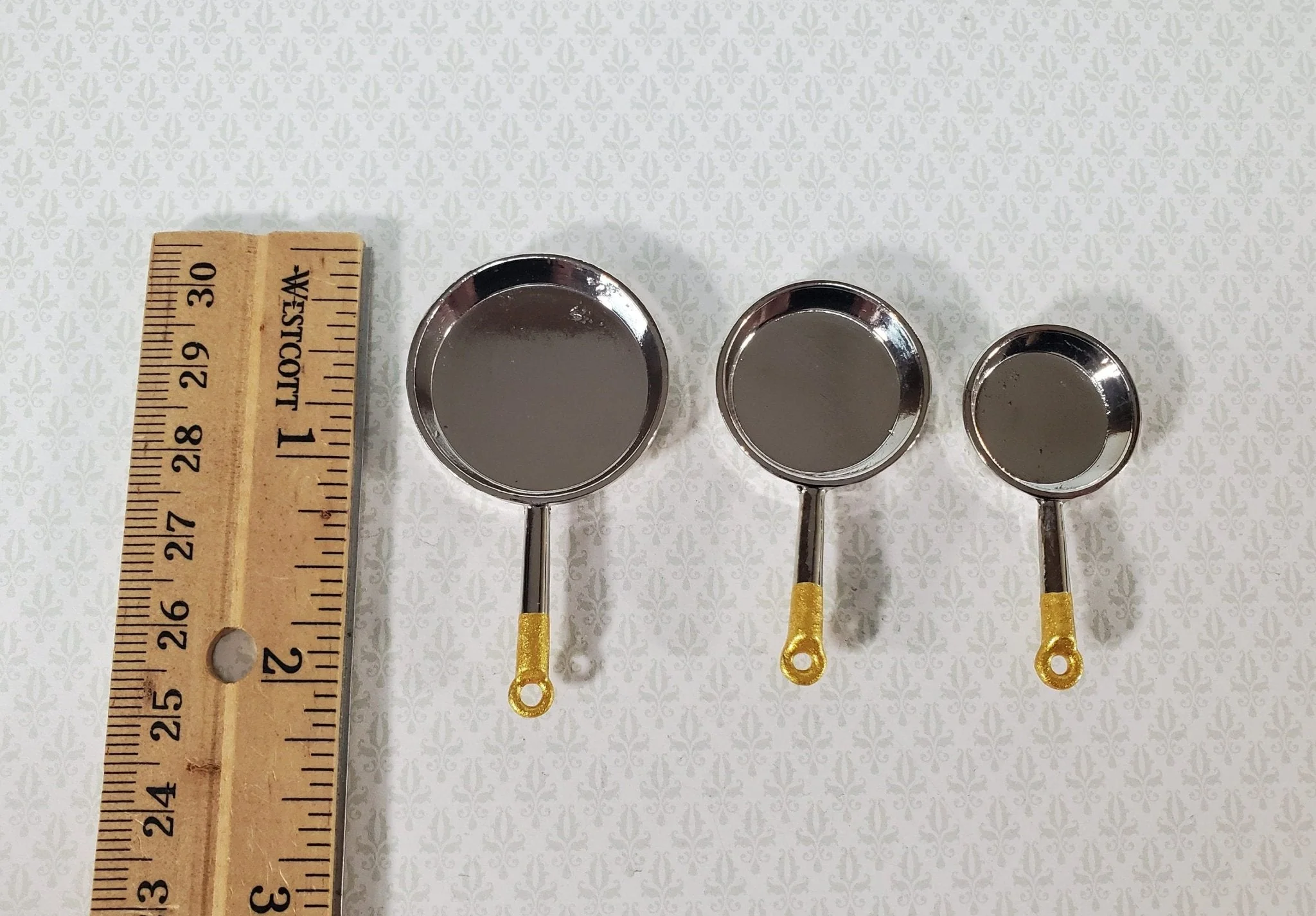Dollhouse 1:12 Scale Silver Metal Pans Set of 3 Frying Saute Kitchen Cooking - Image 3