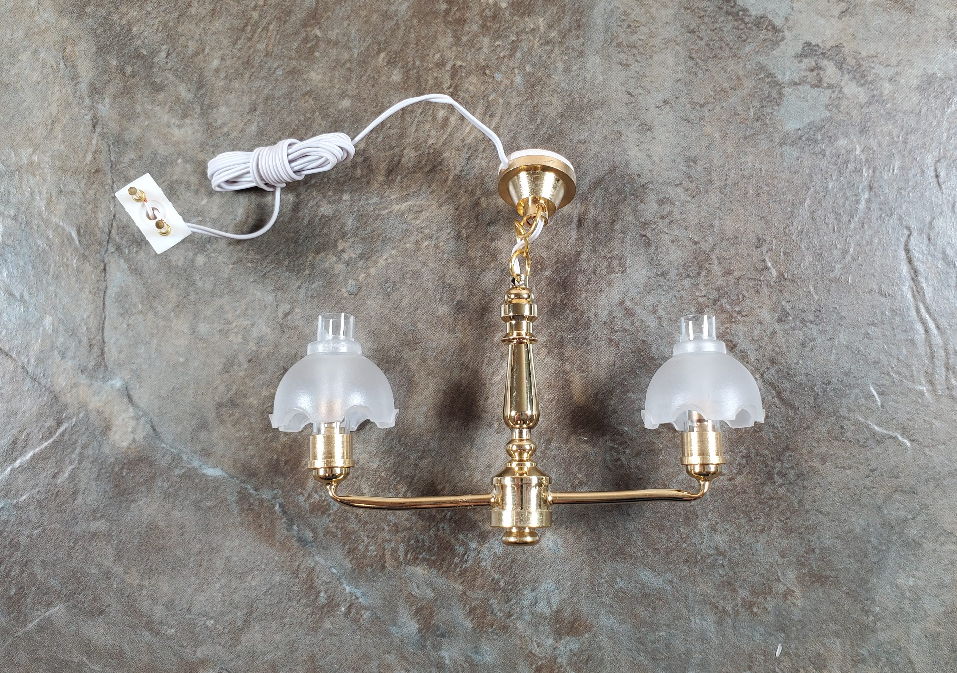 Dollhouse 2 Arm Colonial Chandelier Light 12 Volt with Plug 1:12 Scale Miniature - Image 2