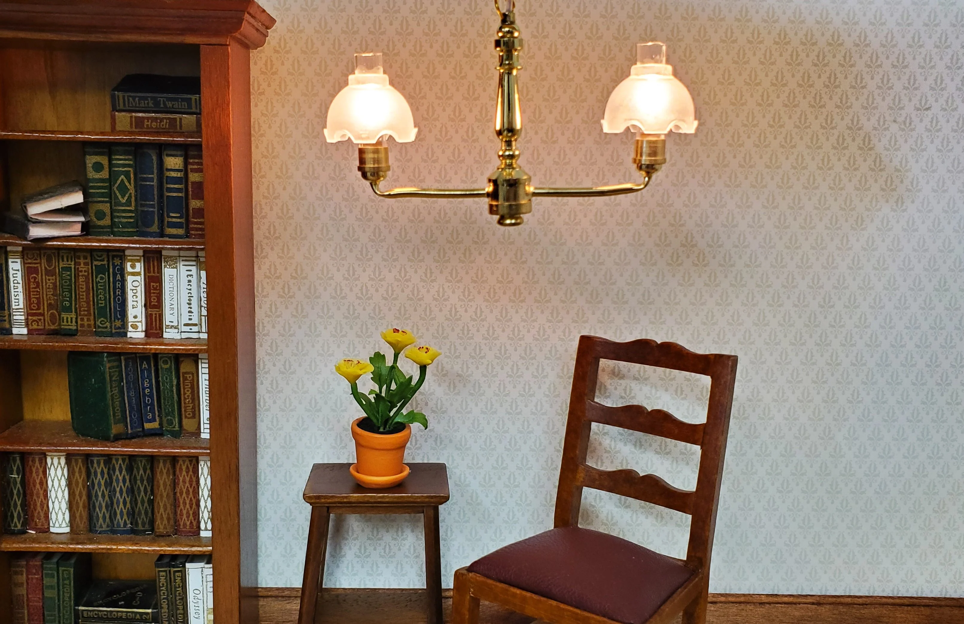 Dollhouse 2 Arm Colonial Chandelier Light 12 Volt with Plug 1:12 Scale Miniature - Image 3