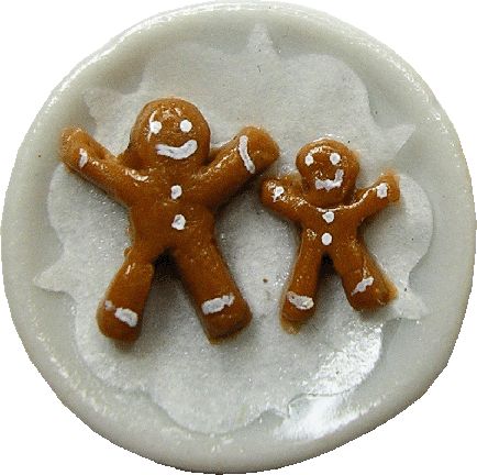 Dollhouse 2 Gingerbread Men Cookies on a White Plate 1:12 Scale Miniatures