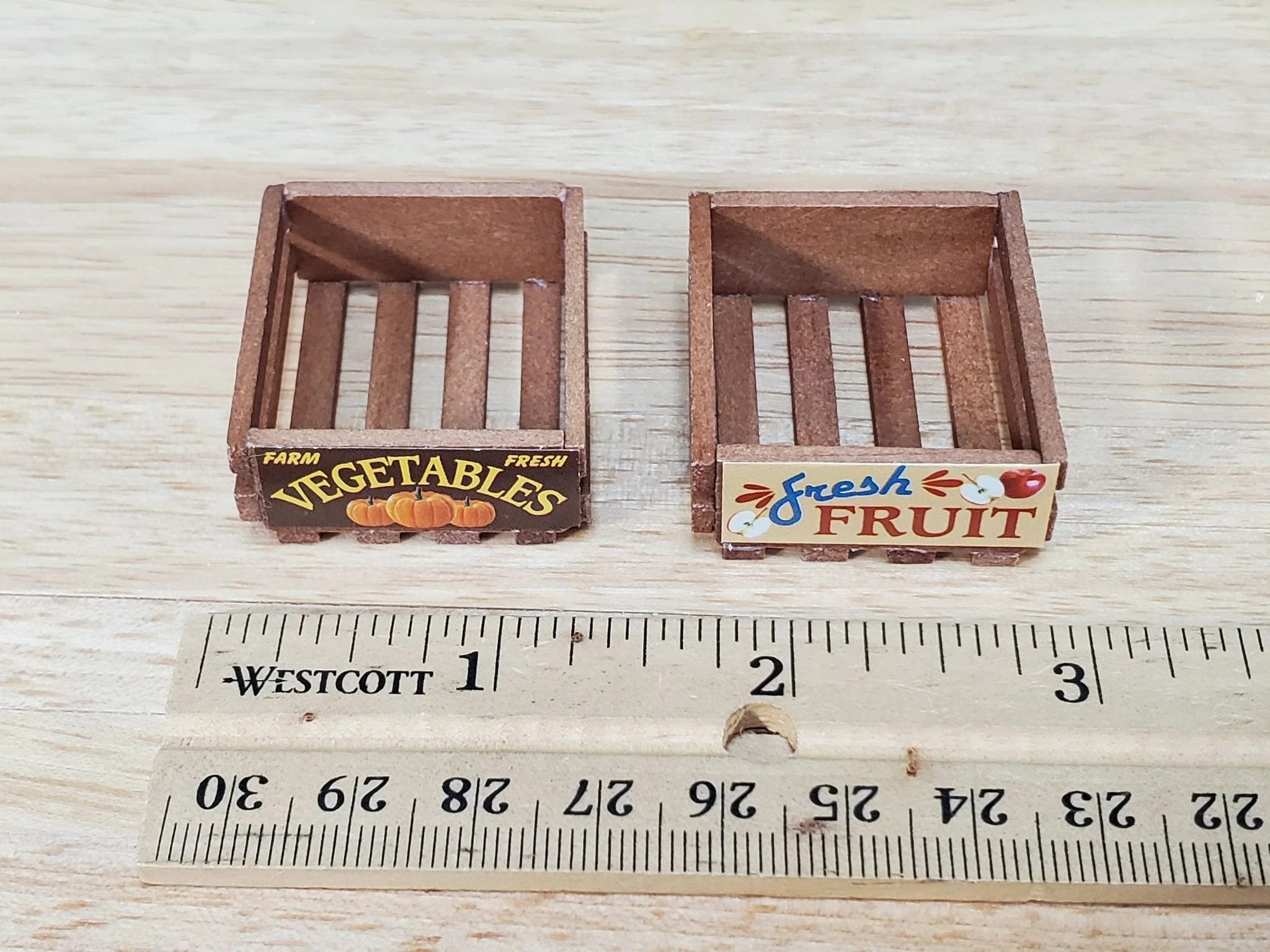 Dollhouse 2 Small Wood Crates for Fruits and Vegetables 1:12 Scale Kitchen Miniatures - Image 4