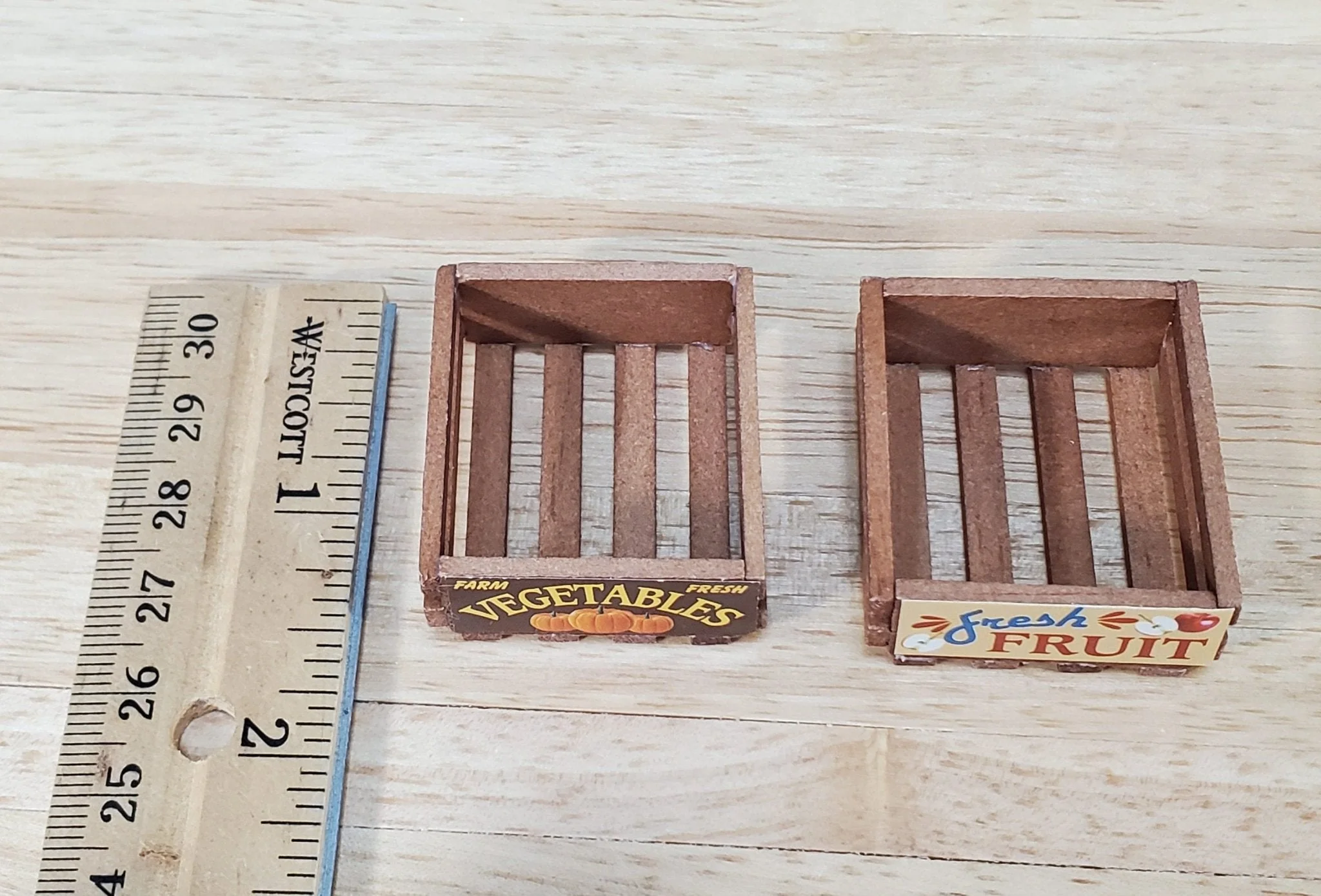 Dollhouse 2 Small Wood Crates for Fruits and Vegetables 1:12 Scale Kitchen Miniatures - Image 5