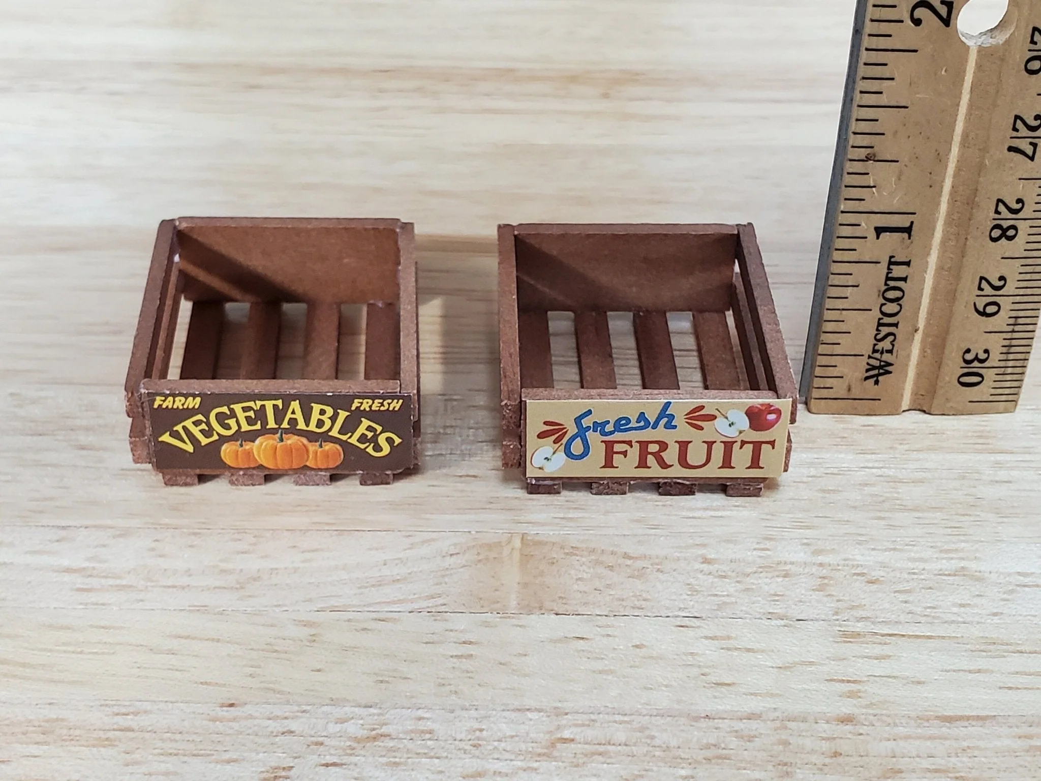 Dollhouse 2 Small Wood Crates for Fruits and Vegetables 1:12 Scale Kitchen Miniatures - Image 6