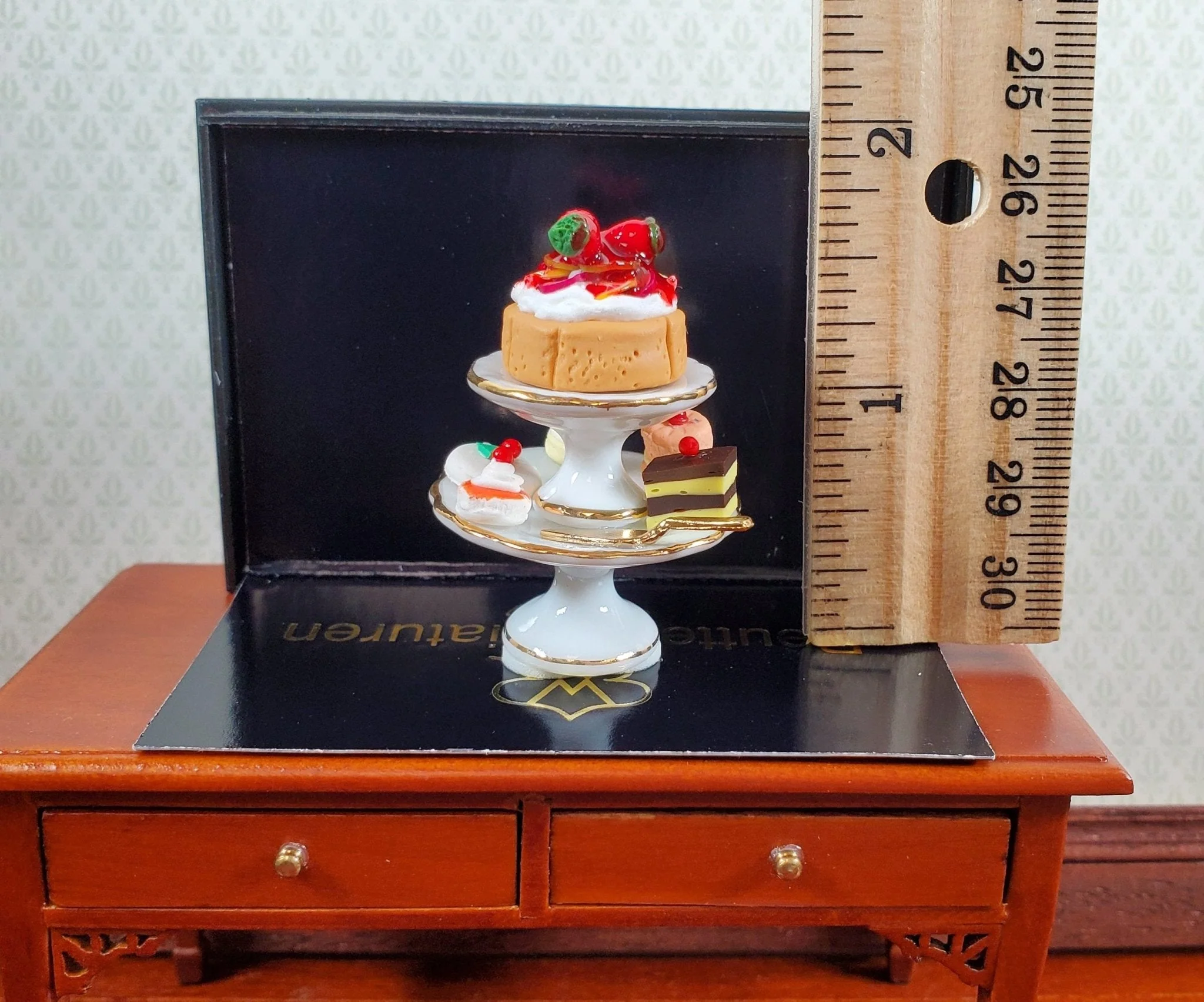 Dollhouse 2 Tiered Cakes and Treats Stand Reutter Porcelain 1:12 Scale Miniature - Image 3