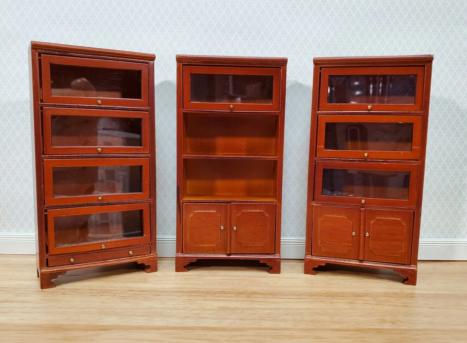 Dollhouse 3 Bookcases Tall Lawyers Barrister with Doors 1:12 Scale Miniature Furniture Bookshelves - Image 2