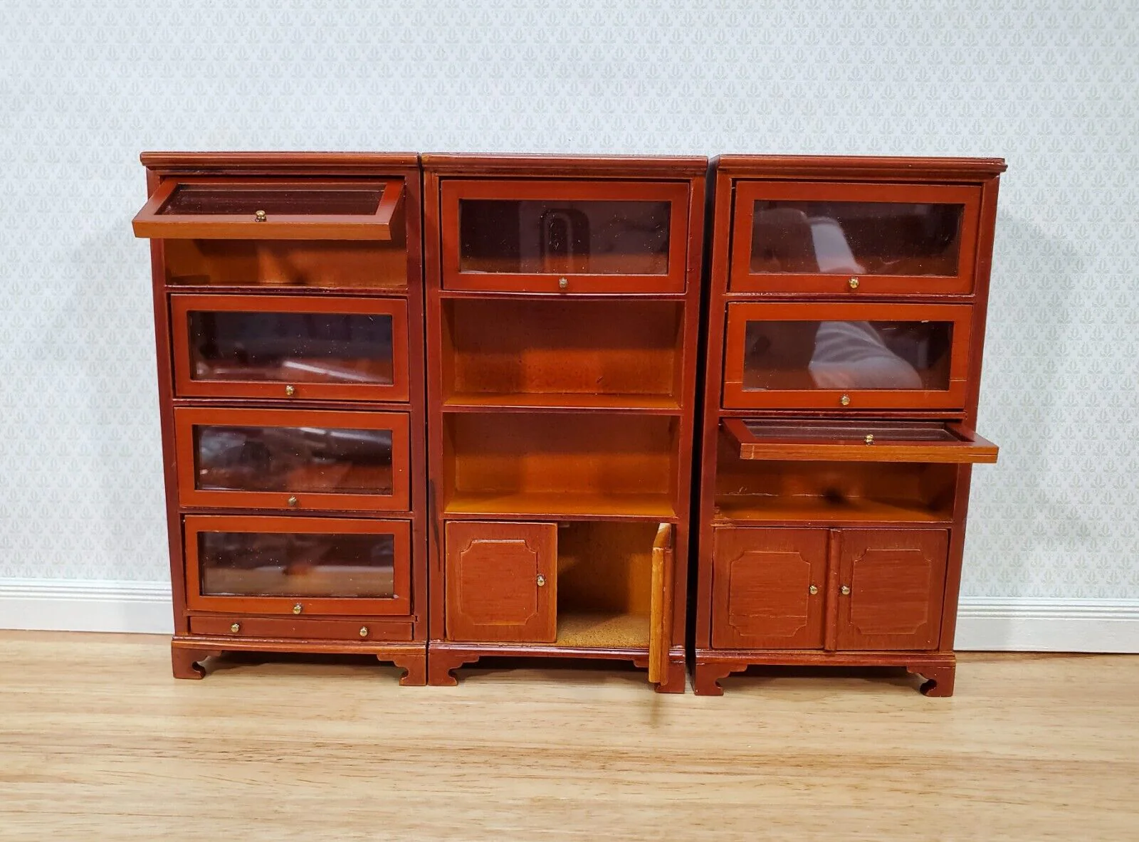 Dollhouse 3 Bookcases Tall Lawyers Barrister with Doors 1:12 Scale Miniature Furniture Bookshelves - Image 5