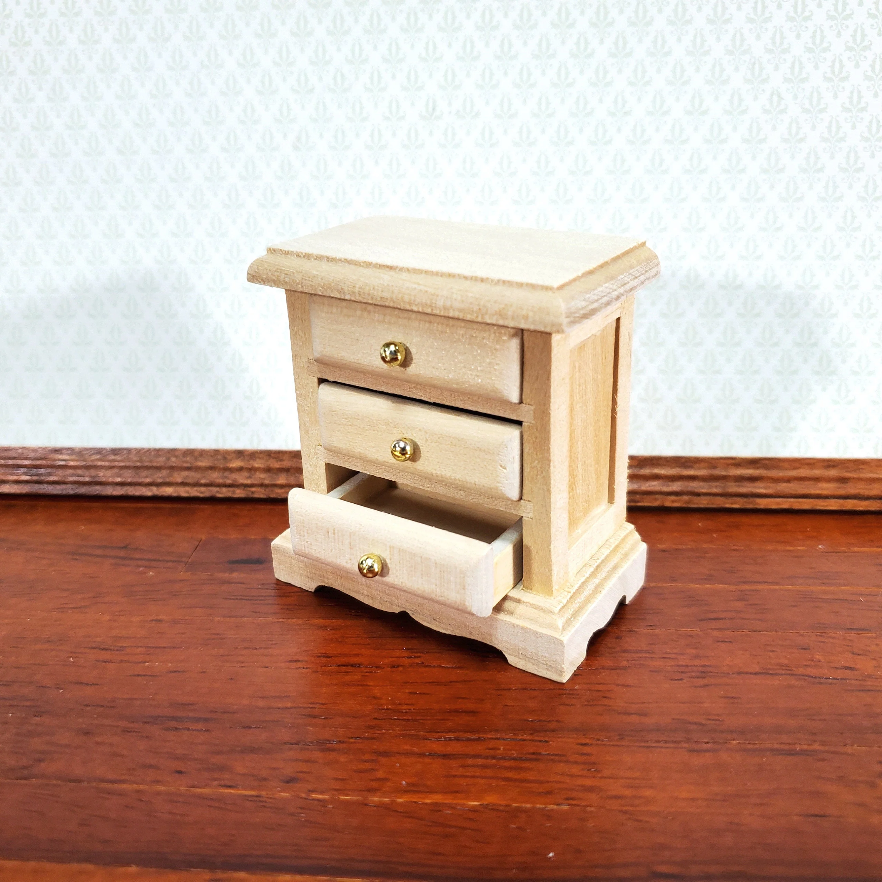 Dollhouse 3 Drawer Nightstand Side Table Unpainted Wood 1:12 Scale Miniature Furniture - Image 3