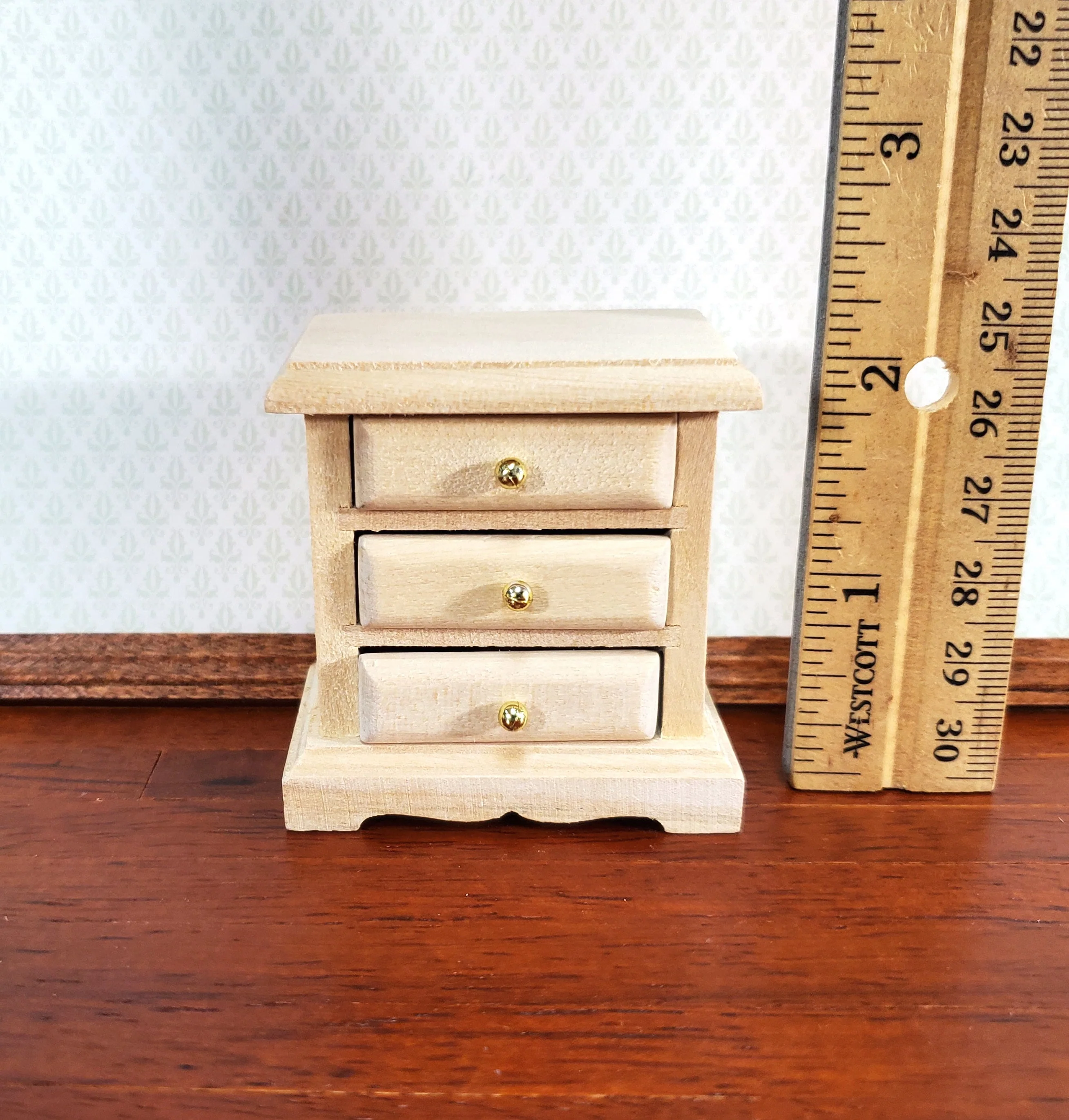 Dollhouse 3 Drawer Nightstand Side Table Unpainted Wood 1:12 Scale Miniature Furniture - Image 4