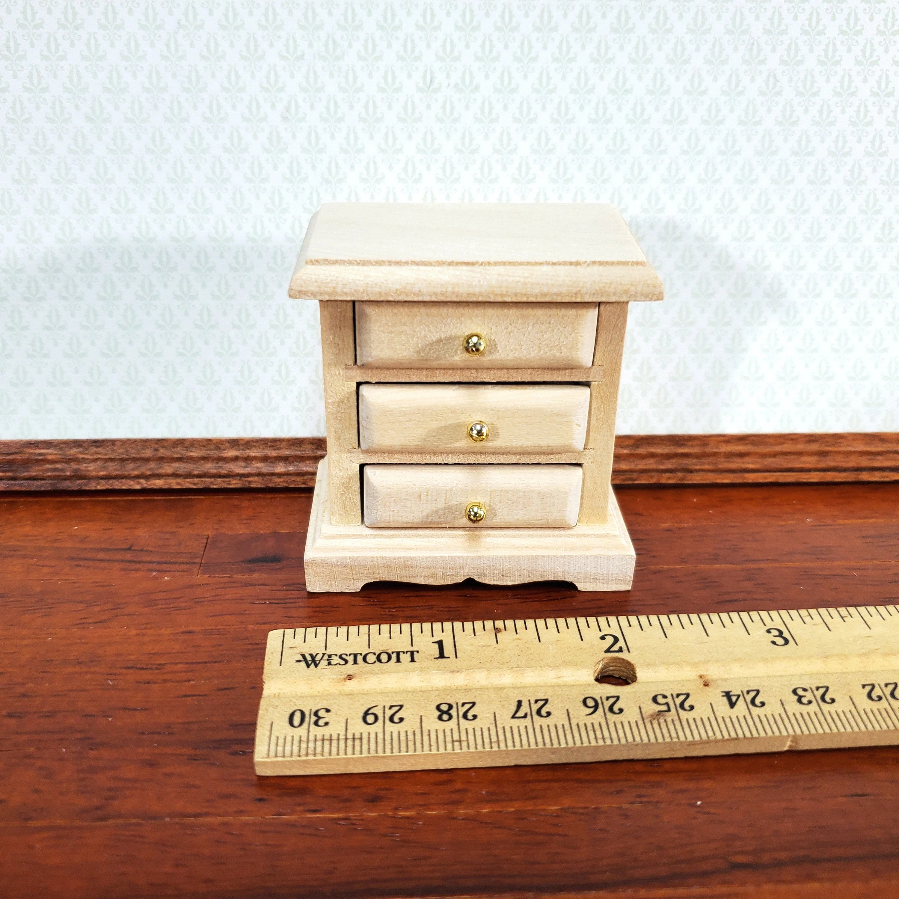 Dollhouse 3 Drawer Nightstand Side Table Unpainted Wood 1:12 Scale Miniature Furniture - Image 5