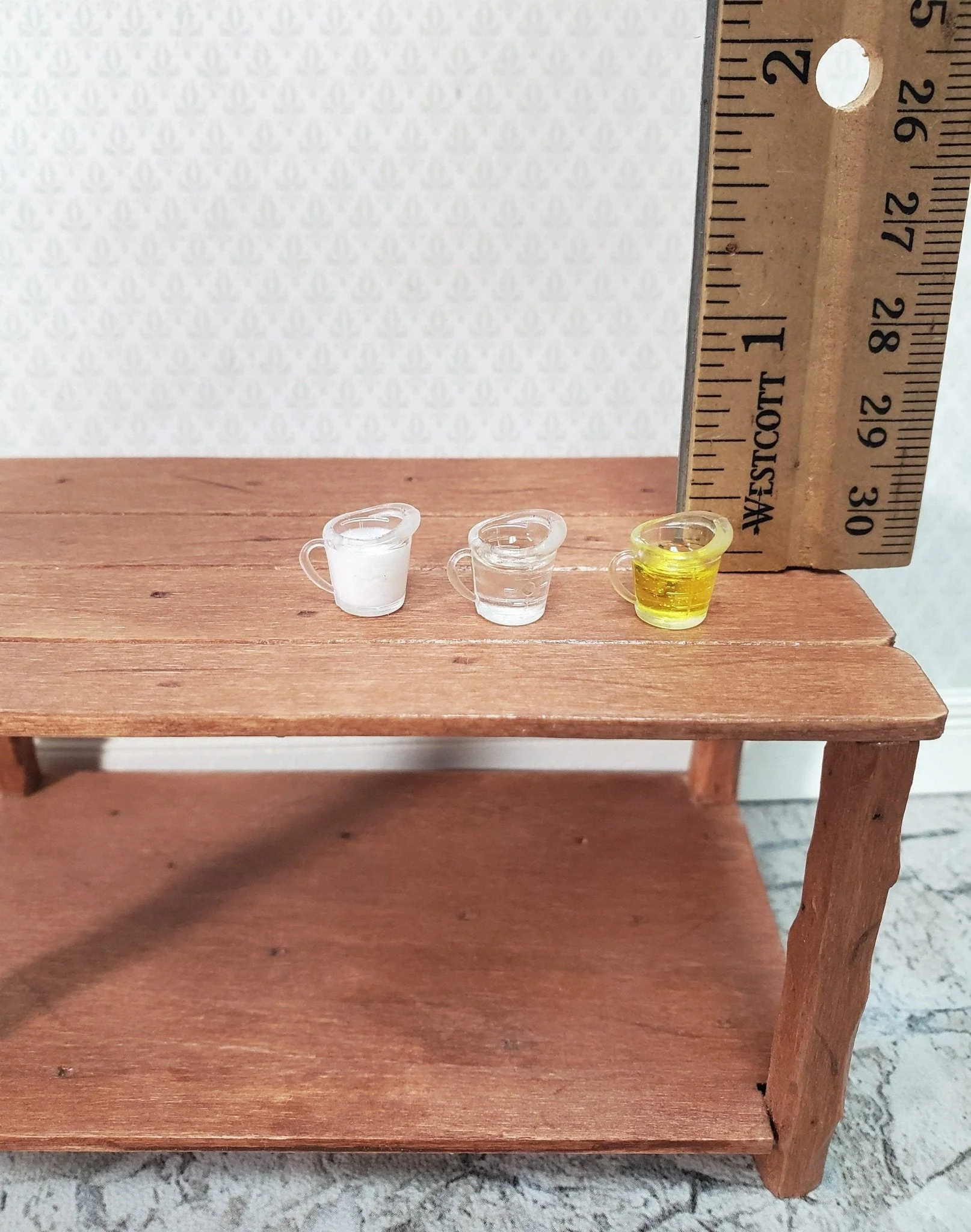 Dollhouse 3 Filled Measuring Cups Milk Water Oil 1:12 Scale Miniature Kitchen Food Groceries - Image 3