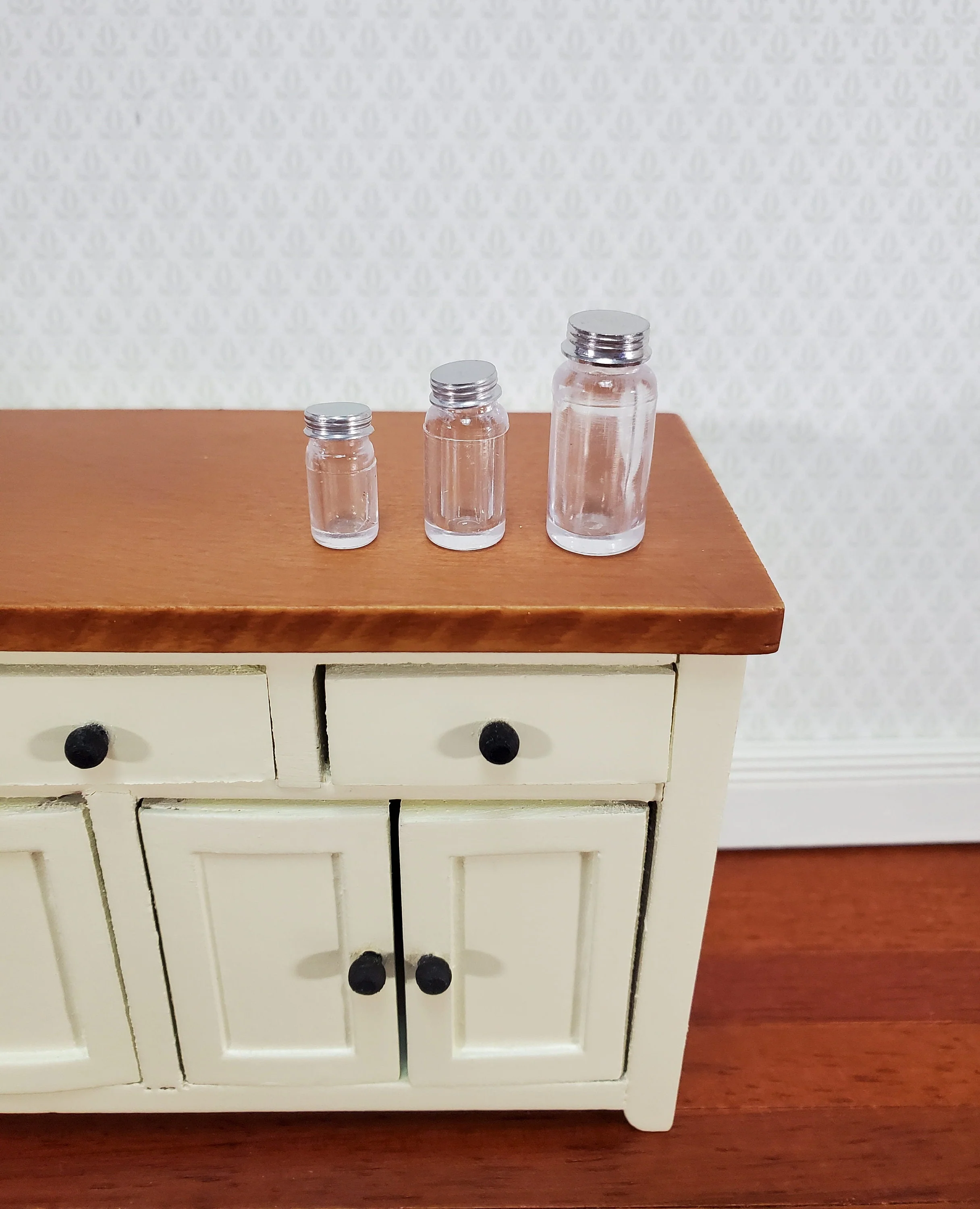 Dollhouse 3 Jars with Lids Large Medium Small for Canning or Potions Apothecary