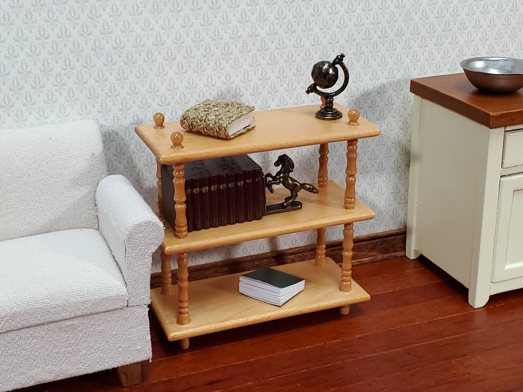 Dollhouse 3 Shelf Plant Stand or Bookcase Bookshelf 1:12 Scale Furniture Light Oak - Image 3