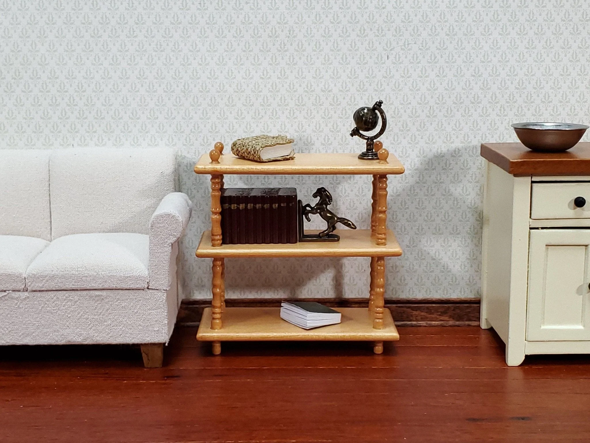 Dollhouse 3 Shelf Plant Stand or Bookcase Bookshelf 1:12 Scale Furniture Light Oak - Image 6