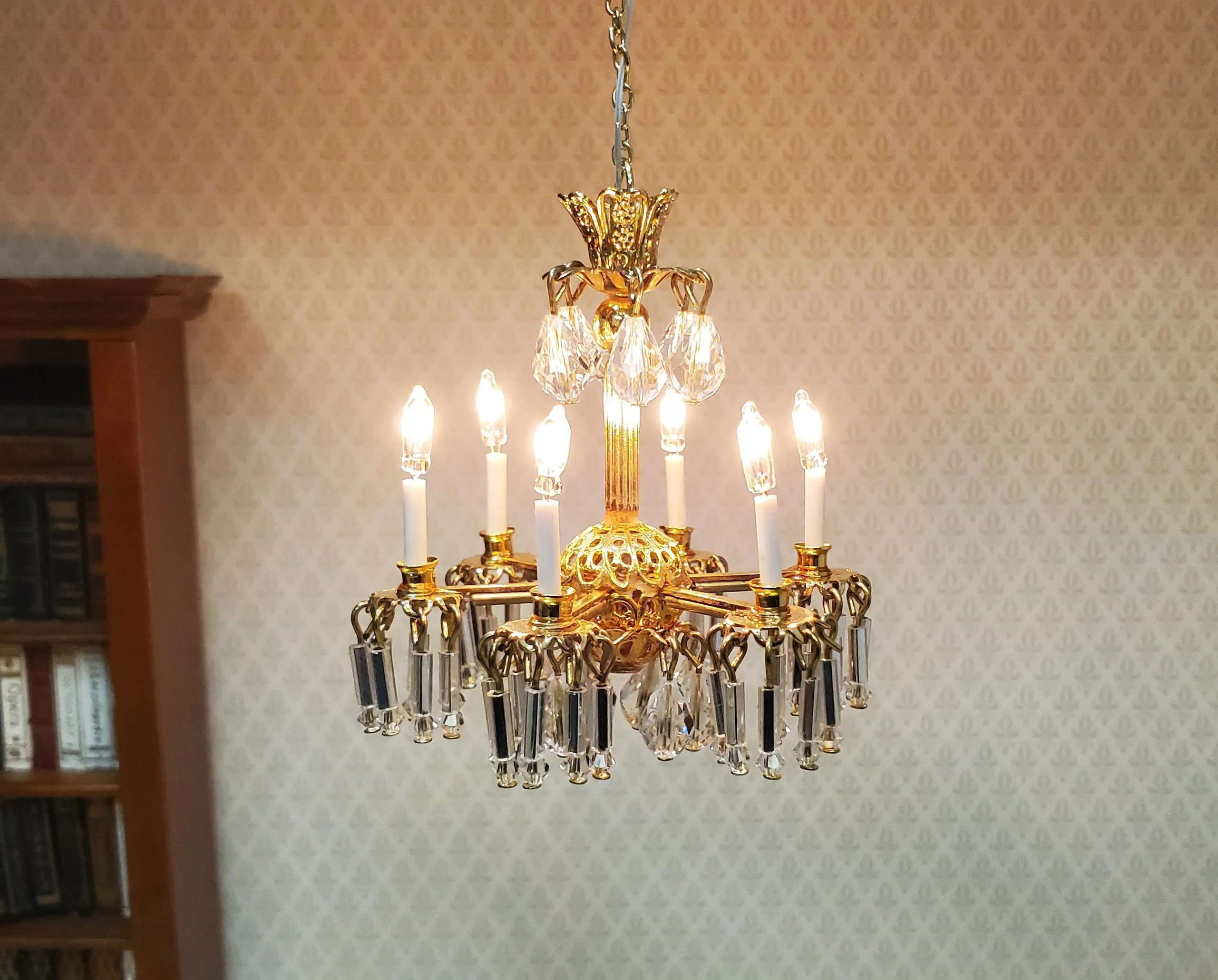 Dollhouse 6 Arm Crystal Chandelier "Sophia" Handmade 12 Volt 1:12 Scale - Image 2