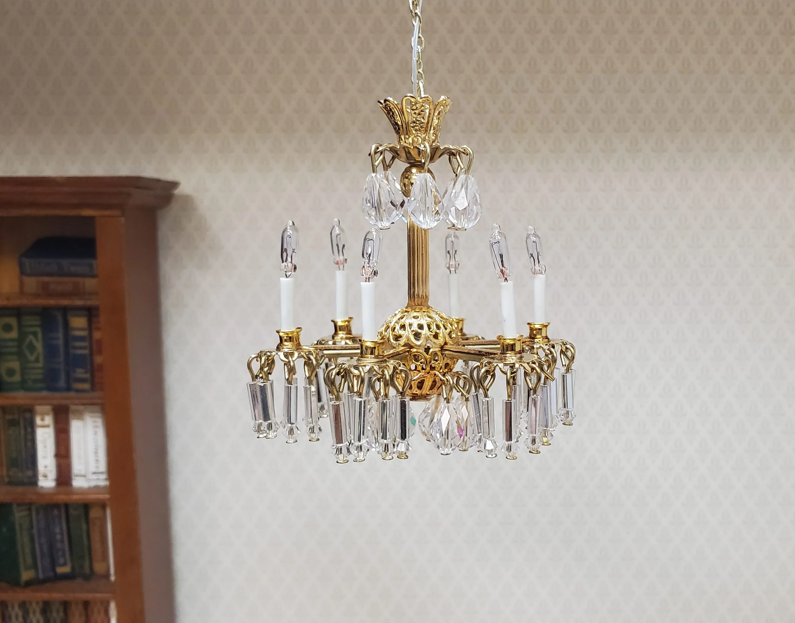 Dollhouse 6 Arm Crystal Chandelier "Sophia" Handmade 12 Volt 1:12 Scale - Image 5