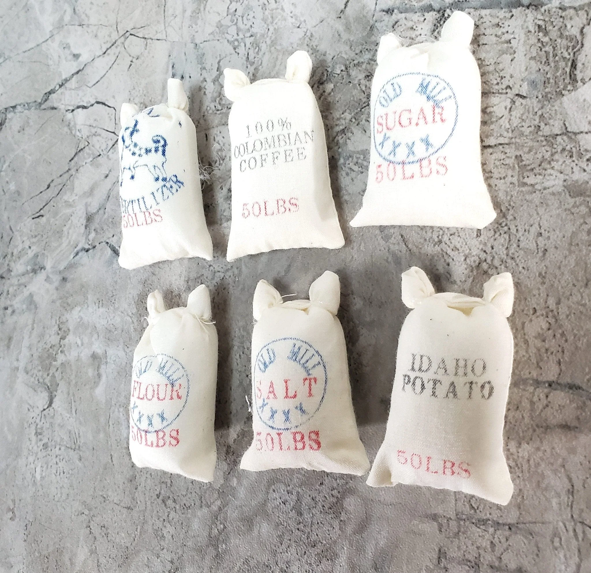 Dollhouse 6 Sacks Grains Flour Potatoes Coffee Salt + 1:12 Scale Miniatures - Image 4