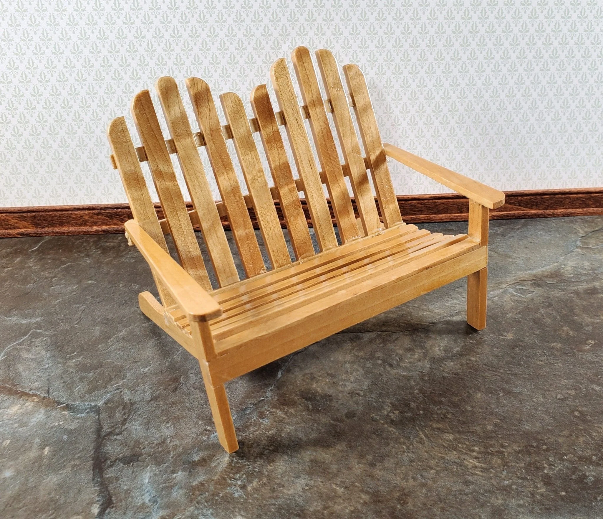 Dollhouse Adirondack Double Chair Loveseat Golden Oak 1:12 Scale Miniature