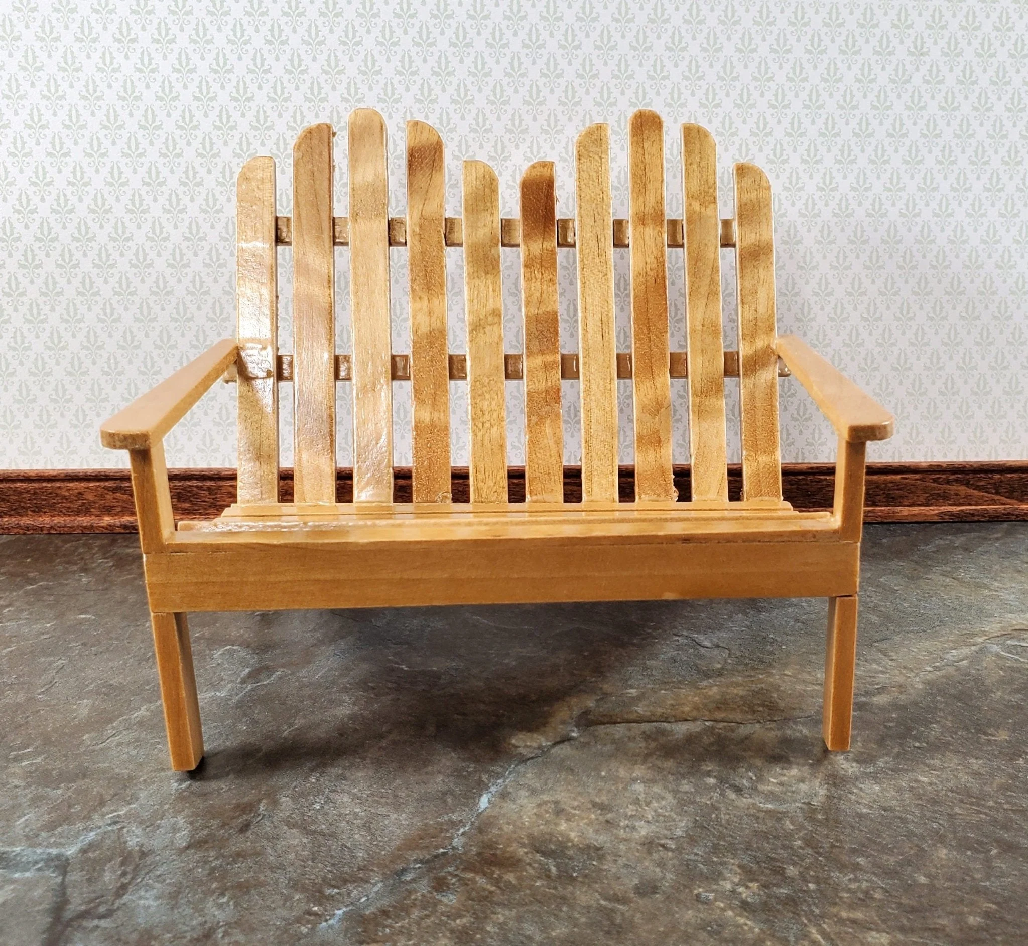 Dollhouse Adirondack Double Chair Loveseat Golden Oak 1:12 Scale Miniature - Image 2