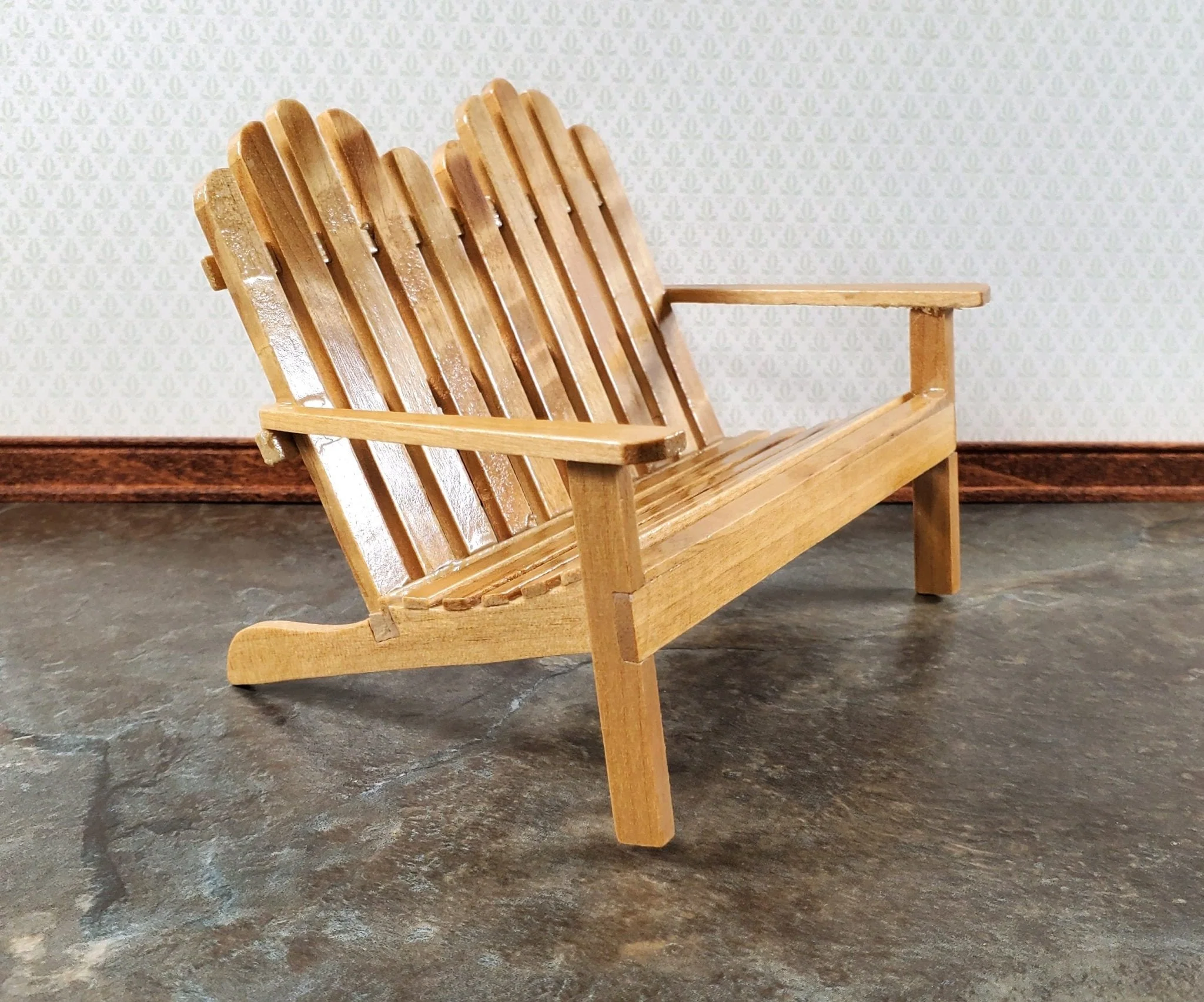 Dollhouse Adirondack Double Chair Loveseat Golden Oak 1:12 Scale Miniature - Image 3