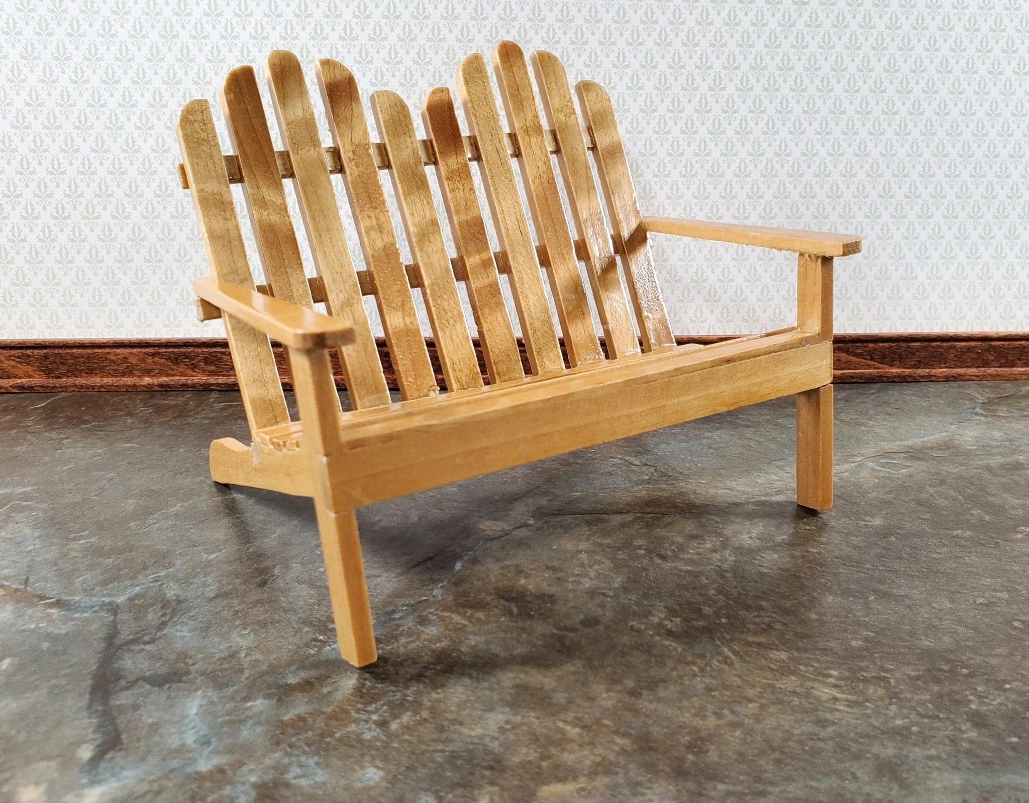 Dollhouse Adirondack Double Chair Loveseat Golden Oak 1:12 Scale Miniature - Image 6
