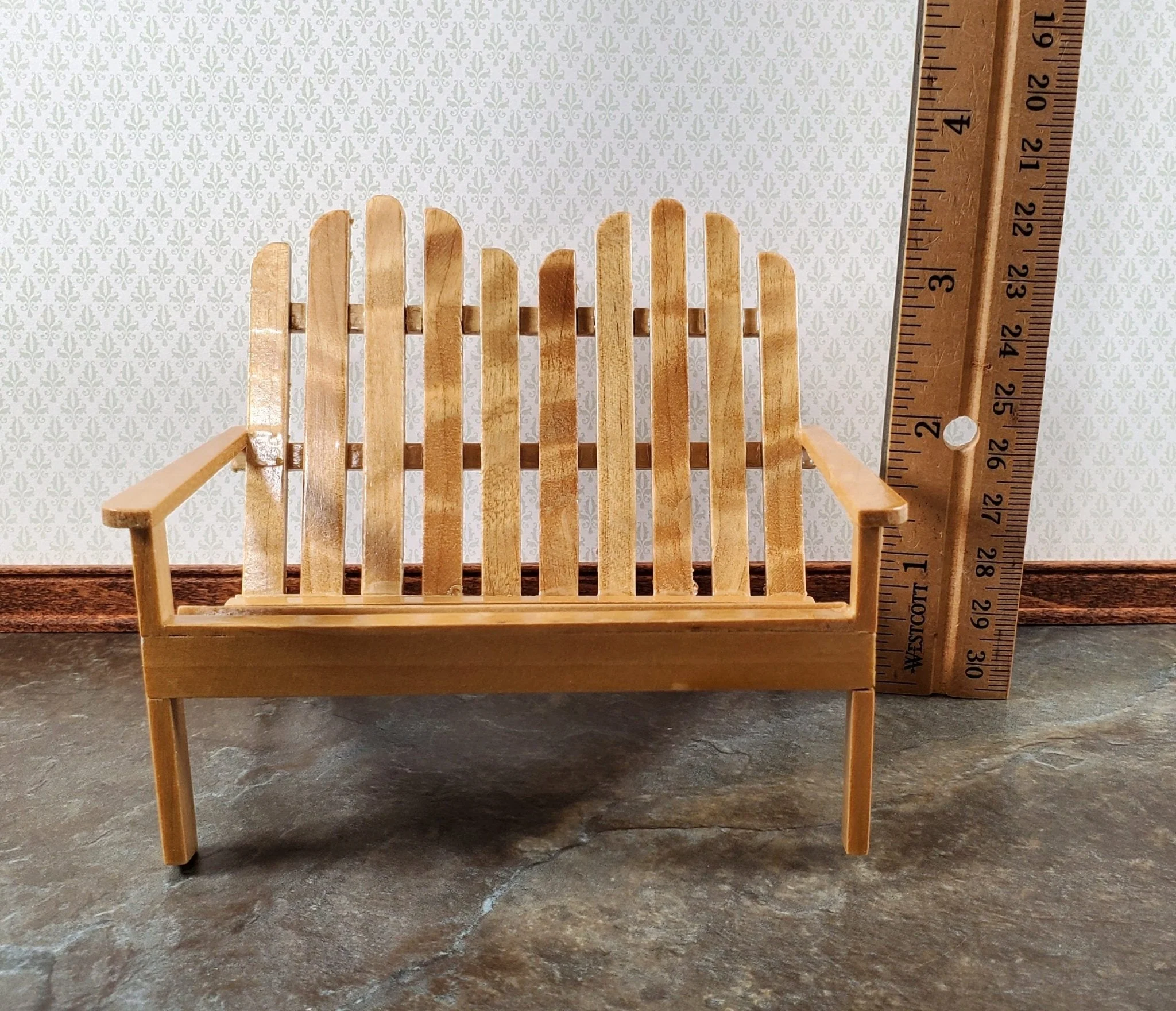 Dollhouse Adirondack Double Chair Loveseat Golden Oak 1:12 Scale Miniature - Image 8