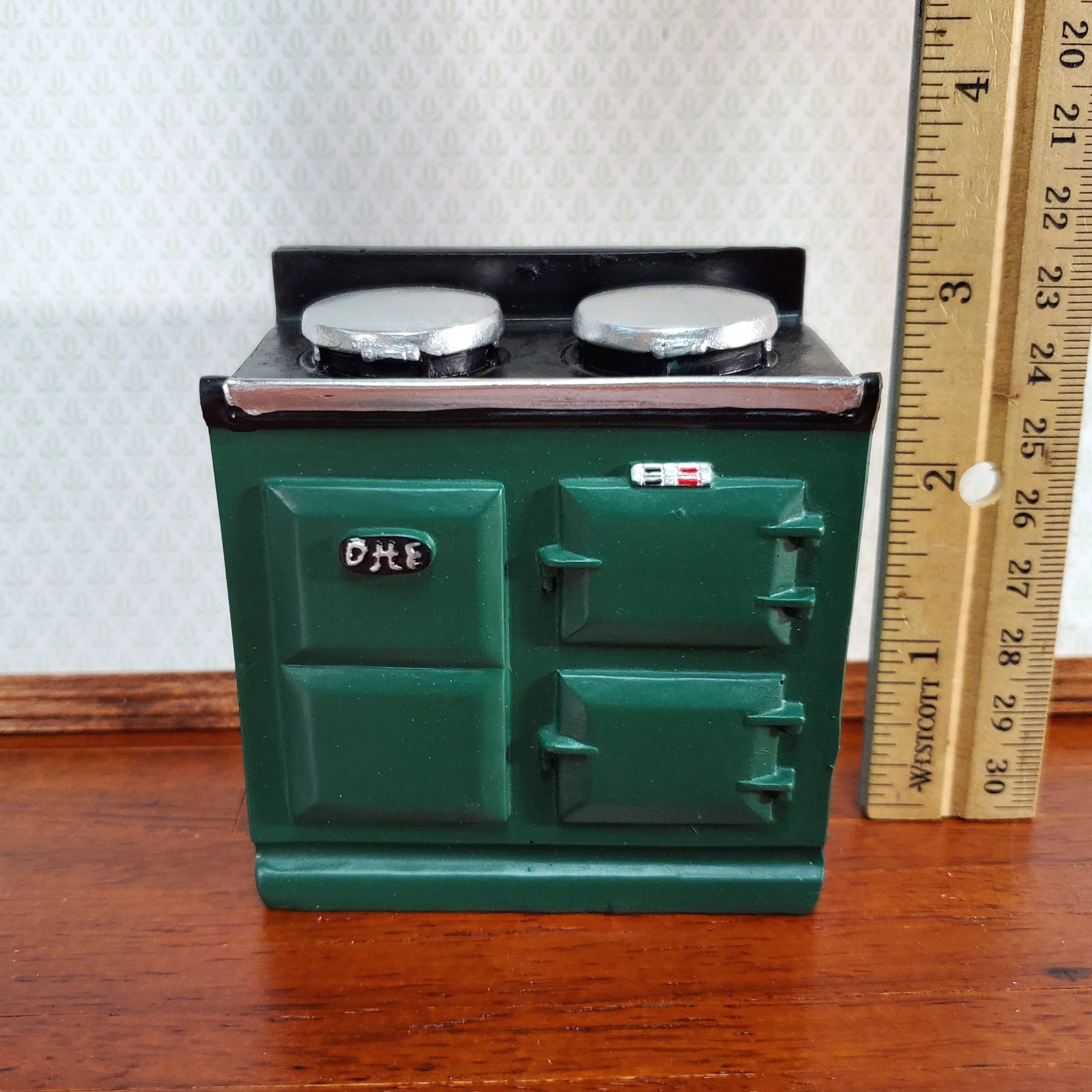 Dollhouse AGA Style Cooker Stove Oven Green 1:12 Scale Miniature Kitchen - Image 3