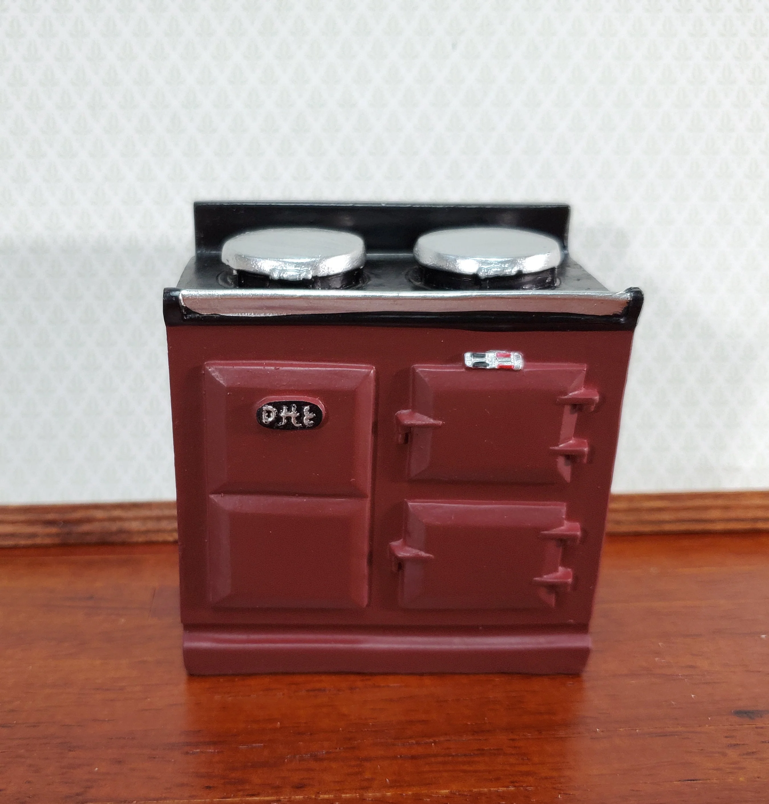 Dollhouse AGA Style Cooker Stove Oven Maroon 1:12 Scale Miniature Kitchen - Image 2