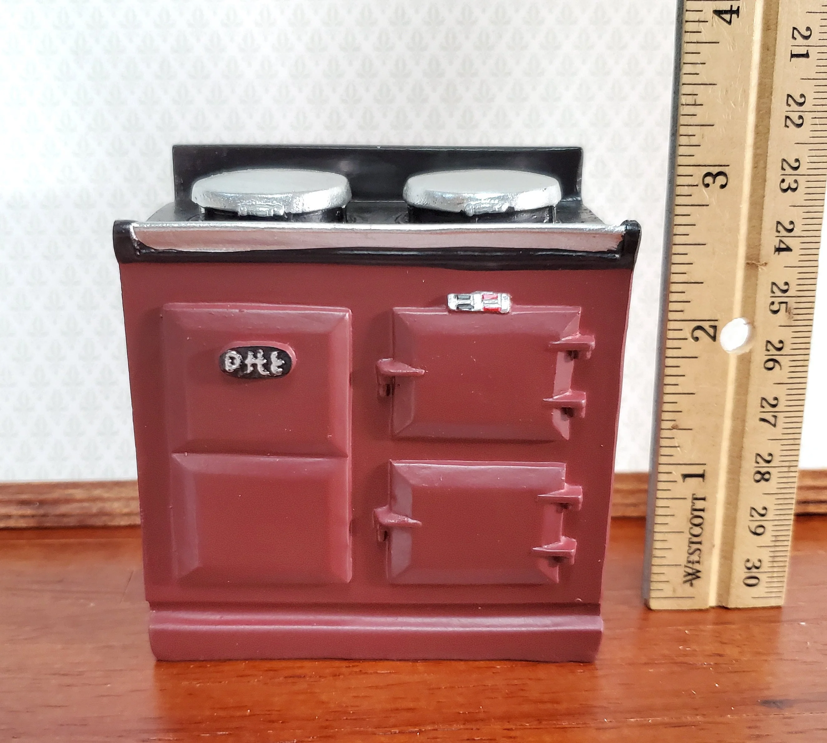 Dollhouse AGA Style Cooker Stove Oven Maroon 1:12 Scale Miniature Kitchen - Image 3