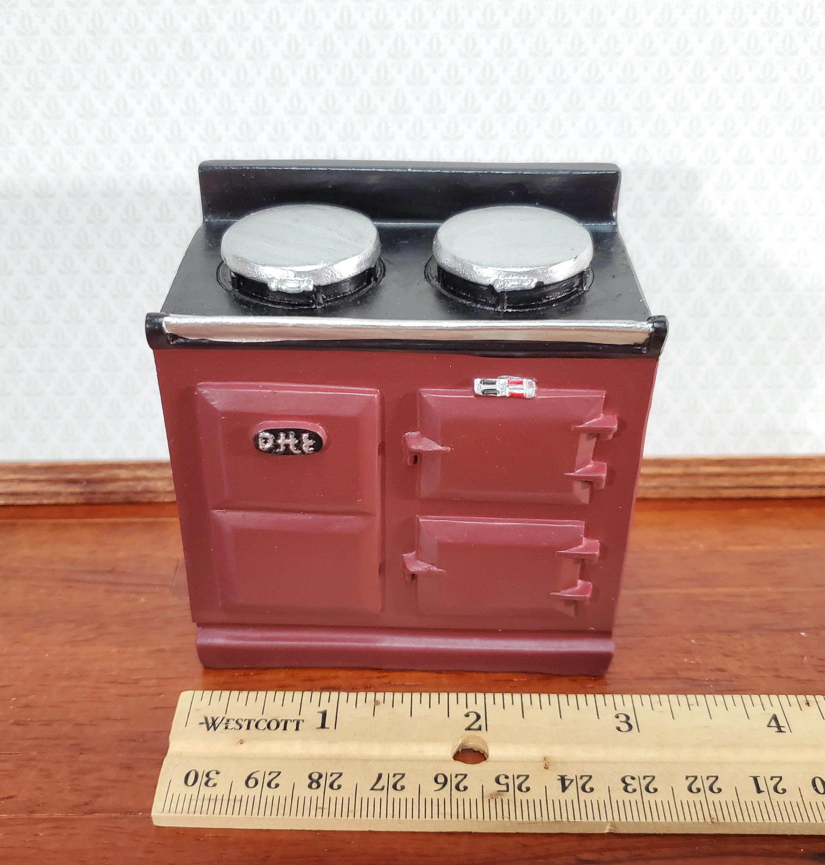 Dollhouse AGA Style Cooker Stove Oven Maroon 1:12 Scale Miniature Kitchen - Image 4