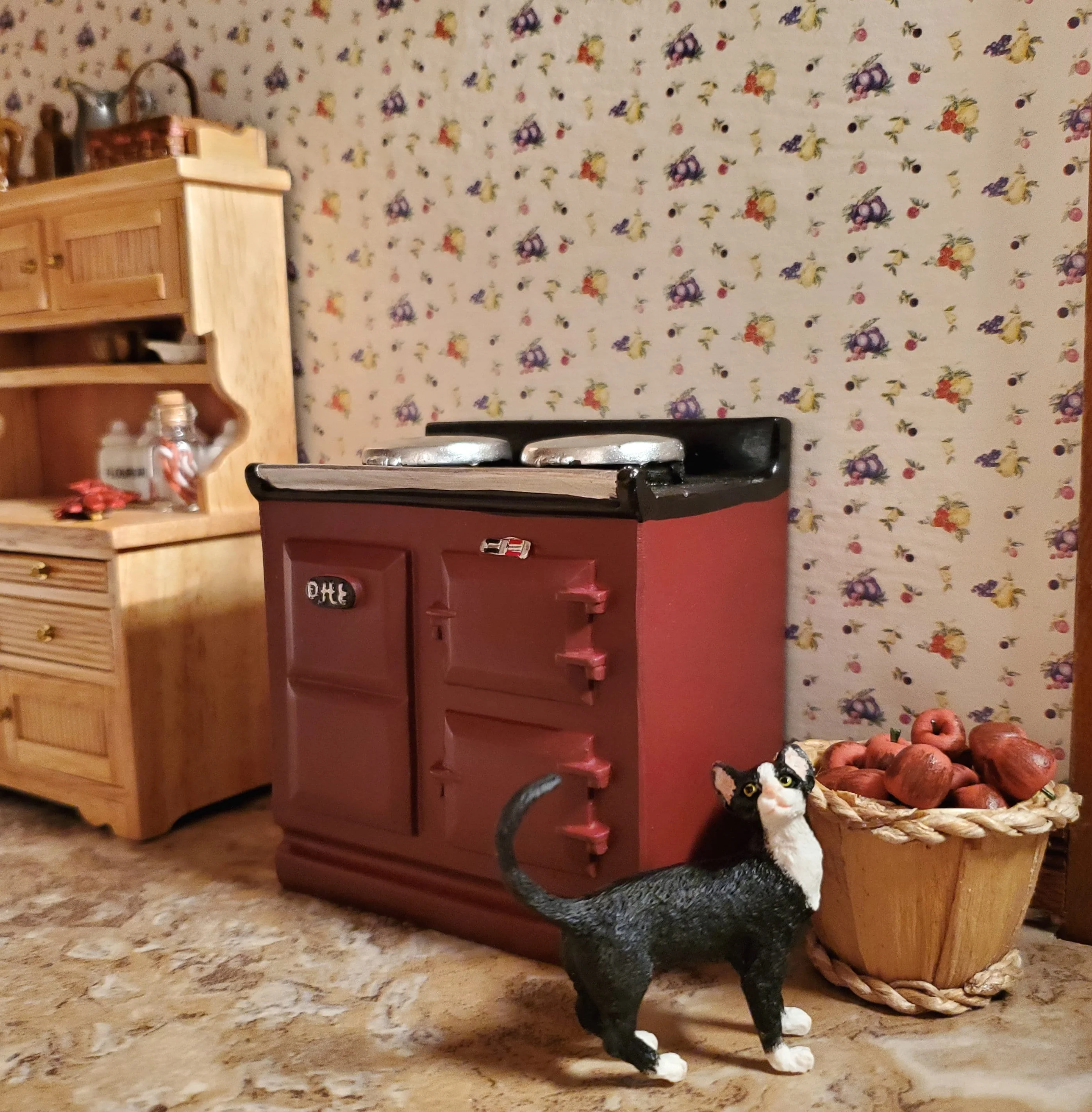 Dollhouse AGA Style Cooker Stove Oven Maroon 1:12 Scale Miniature Kitchen - Image 5