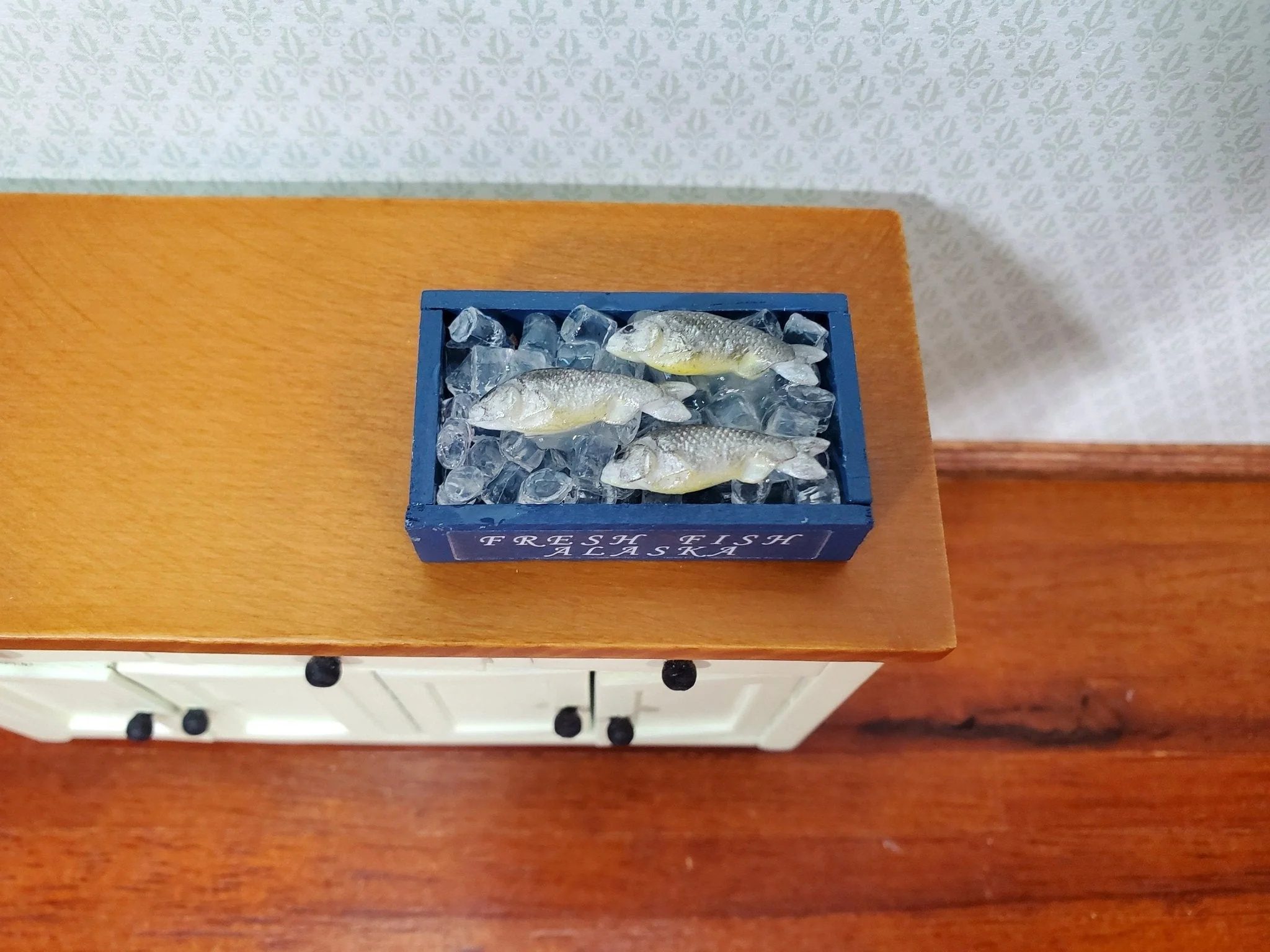 Dollhouse Alaskan Fish on Ice in Blue Crate Food Seafood Grocer Grocery Store 1:12 Scale Miniature - Image 2