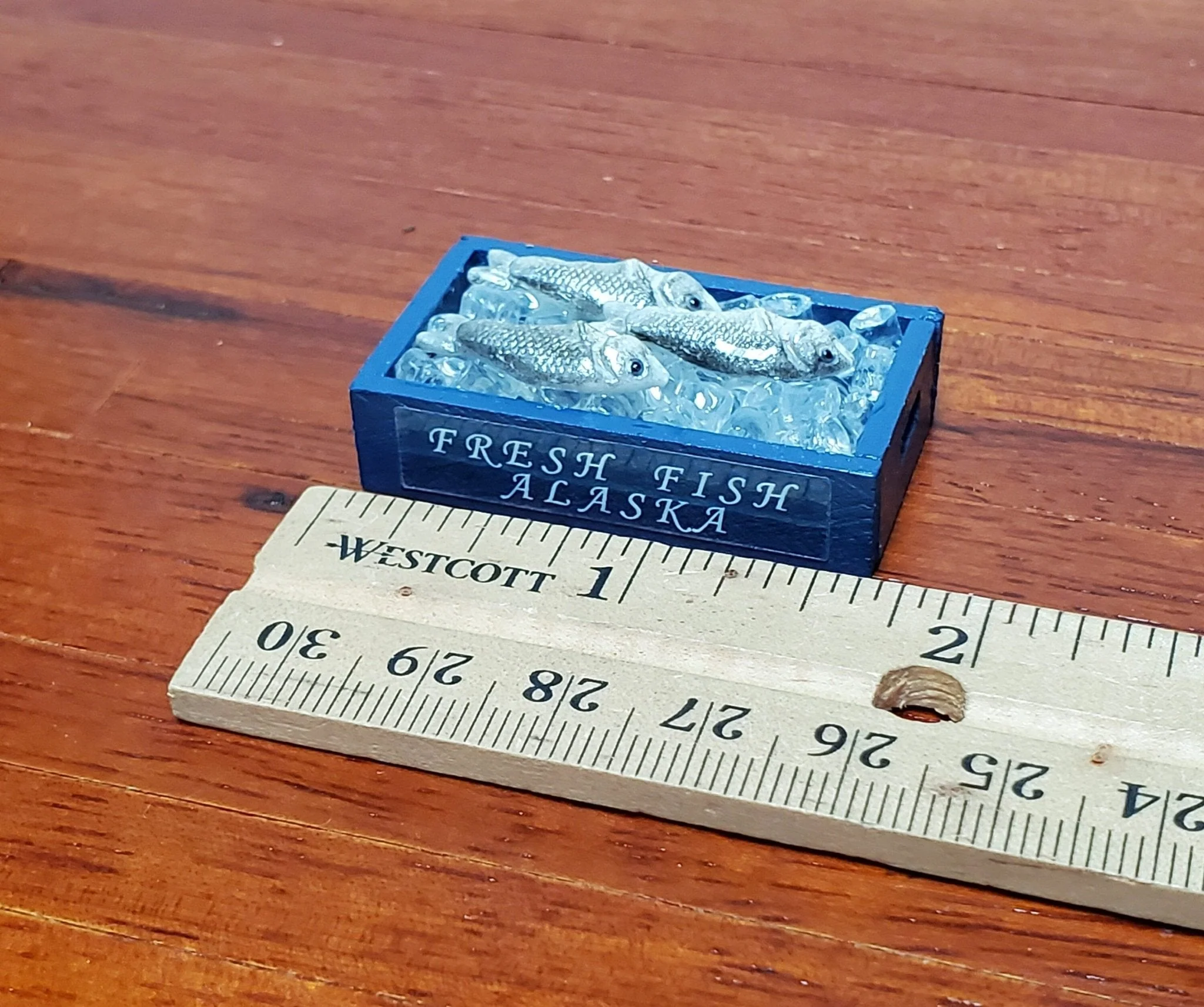 Dollhouse Alaskan Fish on Ice in Blue Crate Food Seafood Grocer Grocery Store 1:12 Scale Miniature - Image 3