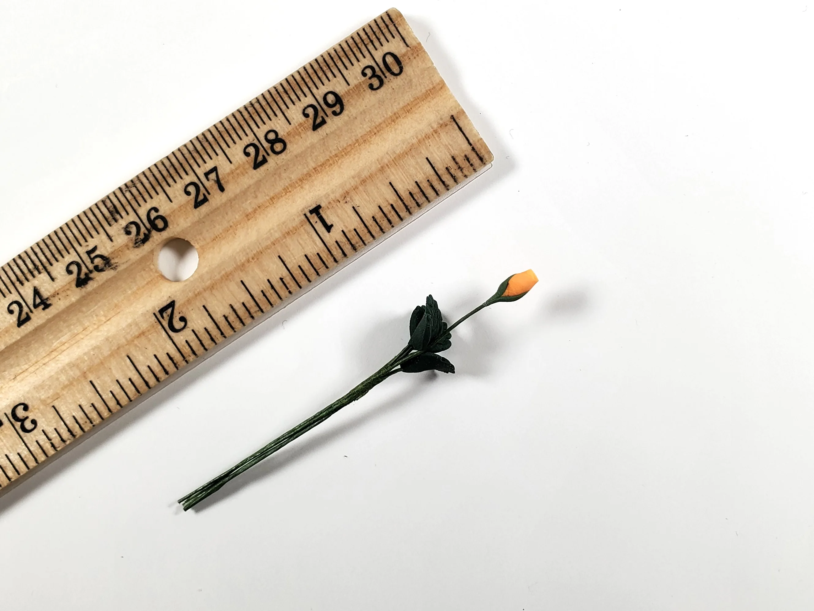 Dollhouse Apricot Rose Bud Single Stem with Foliage 1:12 Scale Miniature - Image 3