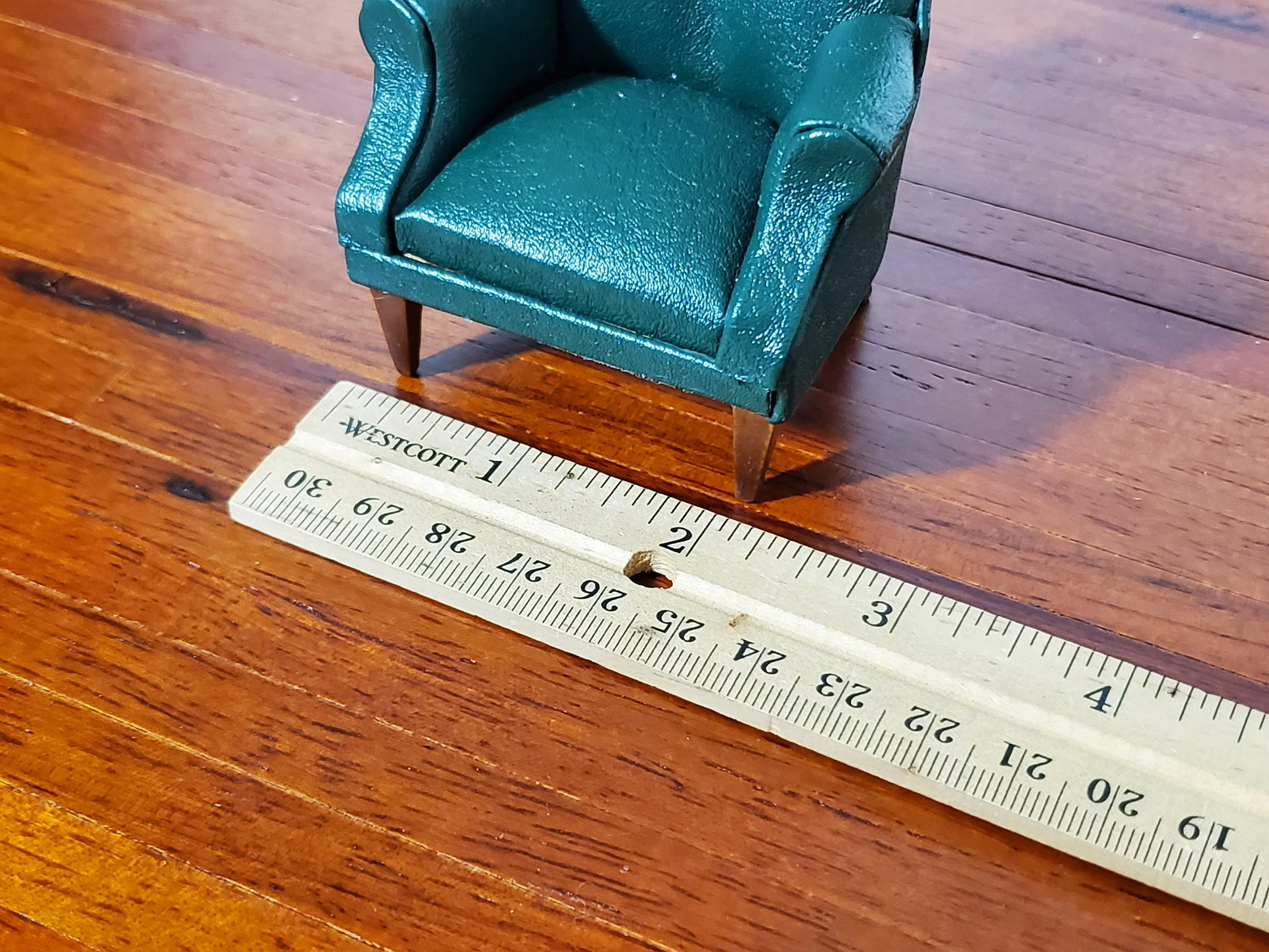 Dollhouse Arm Chair Green Faux Leather 1:12 Scale Miniature Furniture Living Room - Image 3